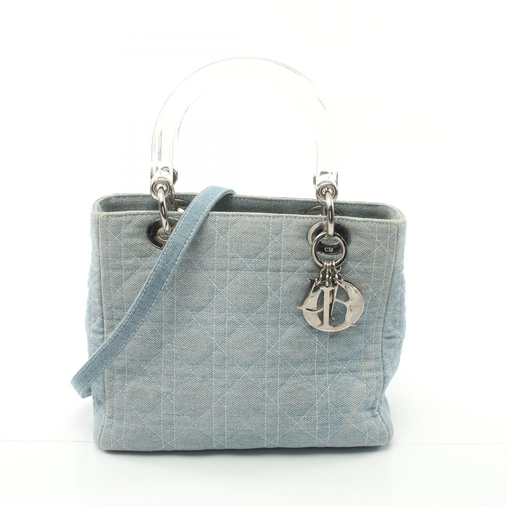 Dior Lady Dior Cannage Handbag Denim Handbag 2120700052975 in Good Condition