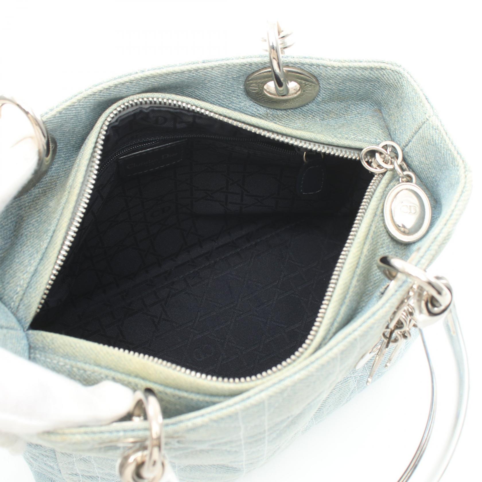 Dior Lady Dior Cannage Handbag Denim Handbag 2120700052975 in Good Condition