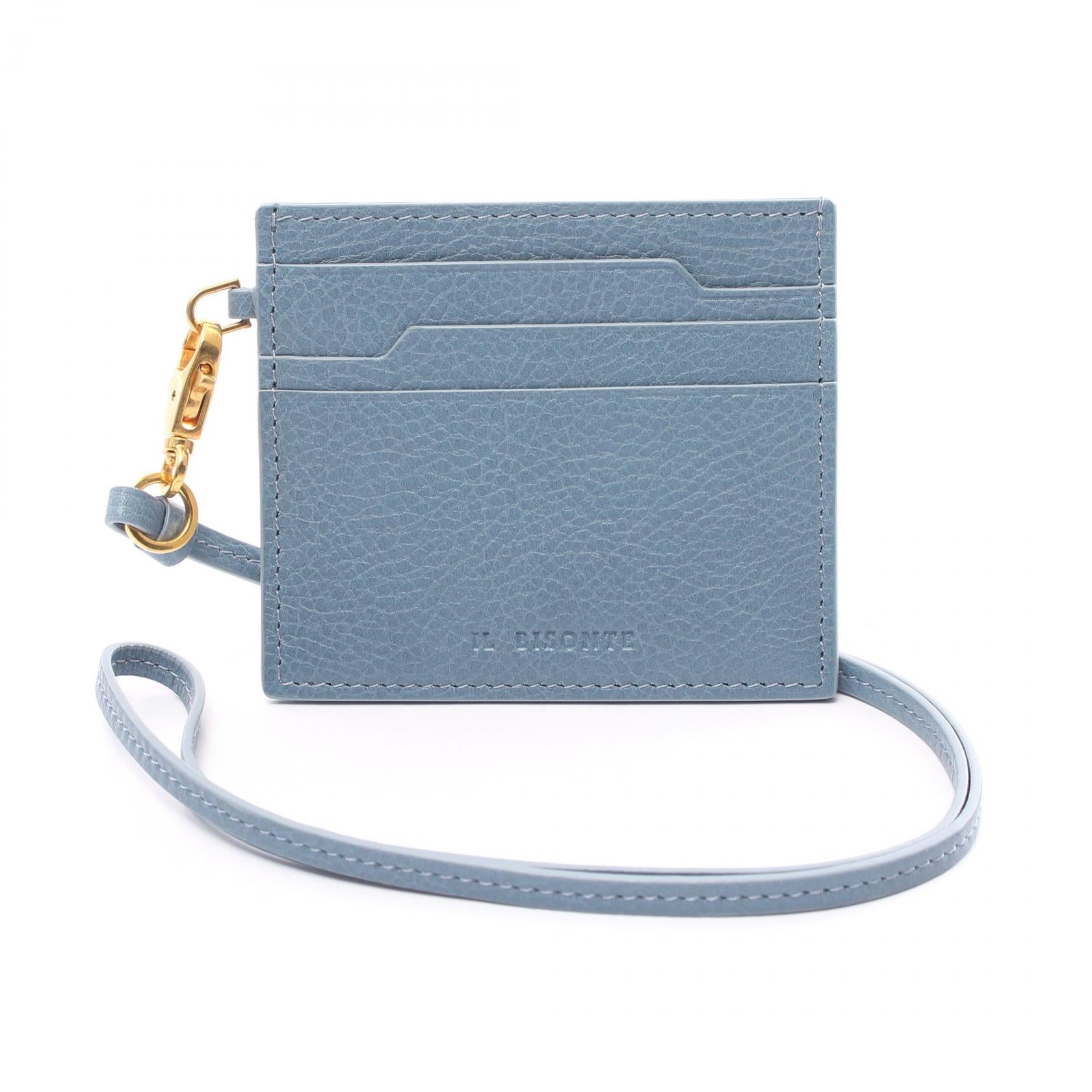 IL BISONTE Leather Card Case Blue