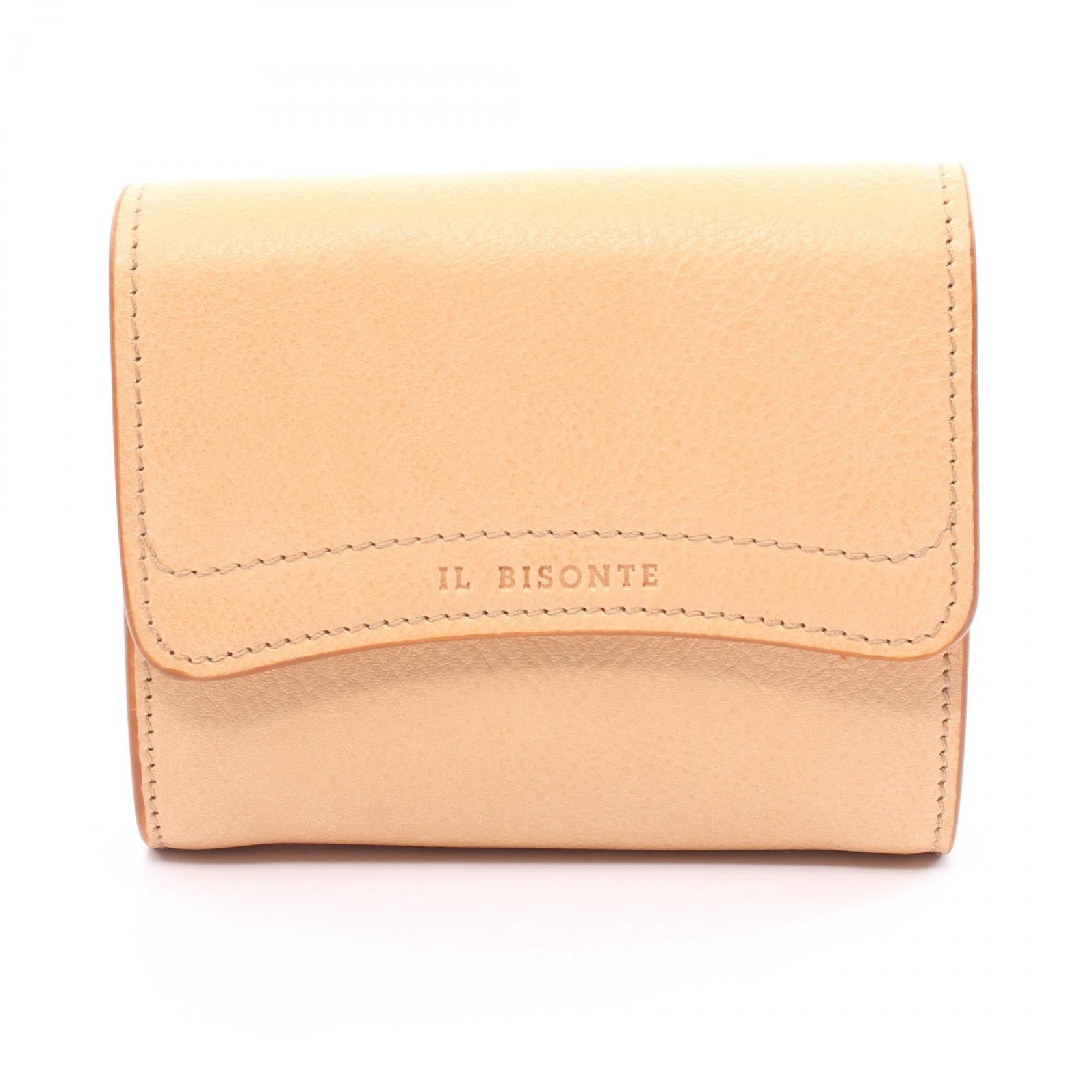 IL BISONTE Leather Coin Case Wallet Beige