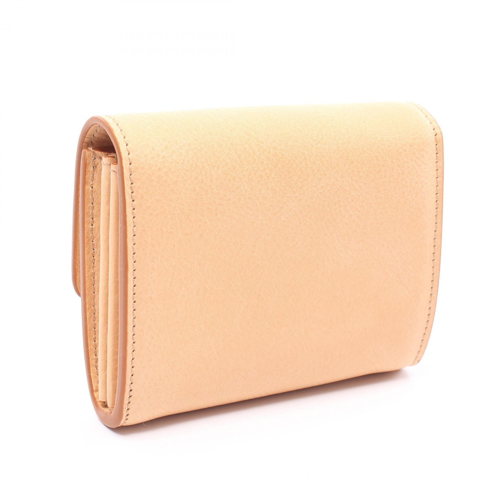 IL BISONTE Leather Coin Case Wallet Beige