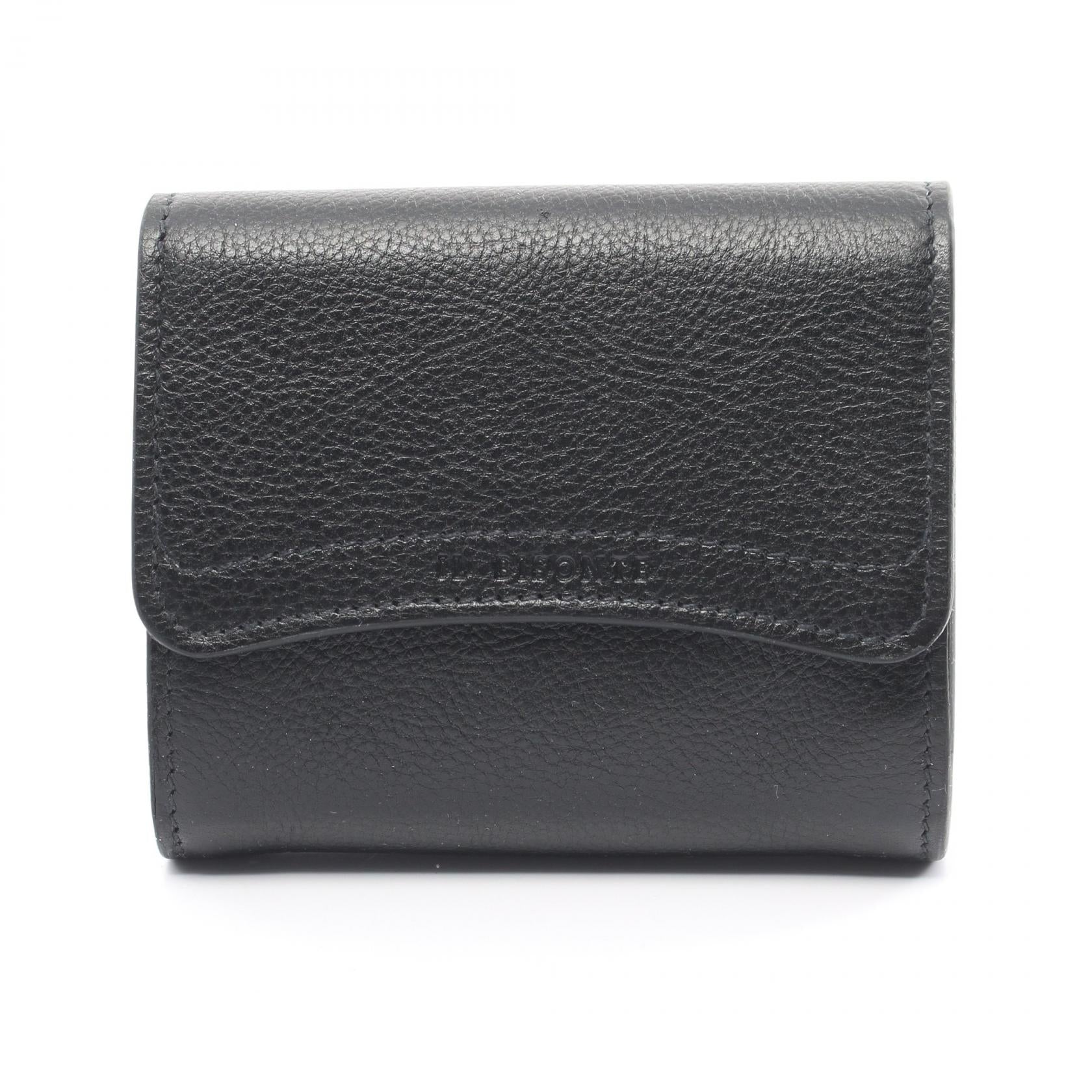 IL BISONTE Leather Coin Case Wallet Black