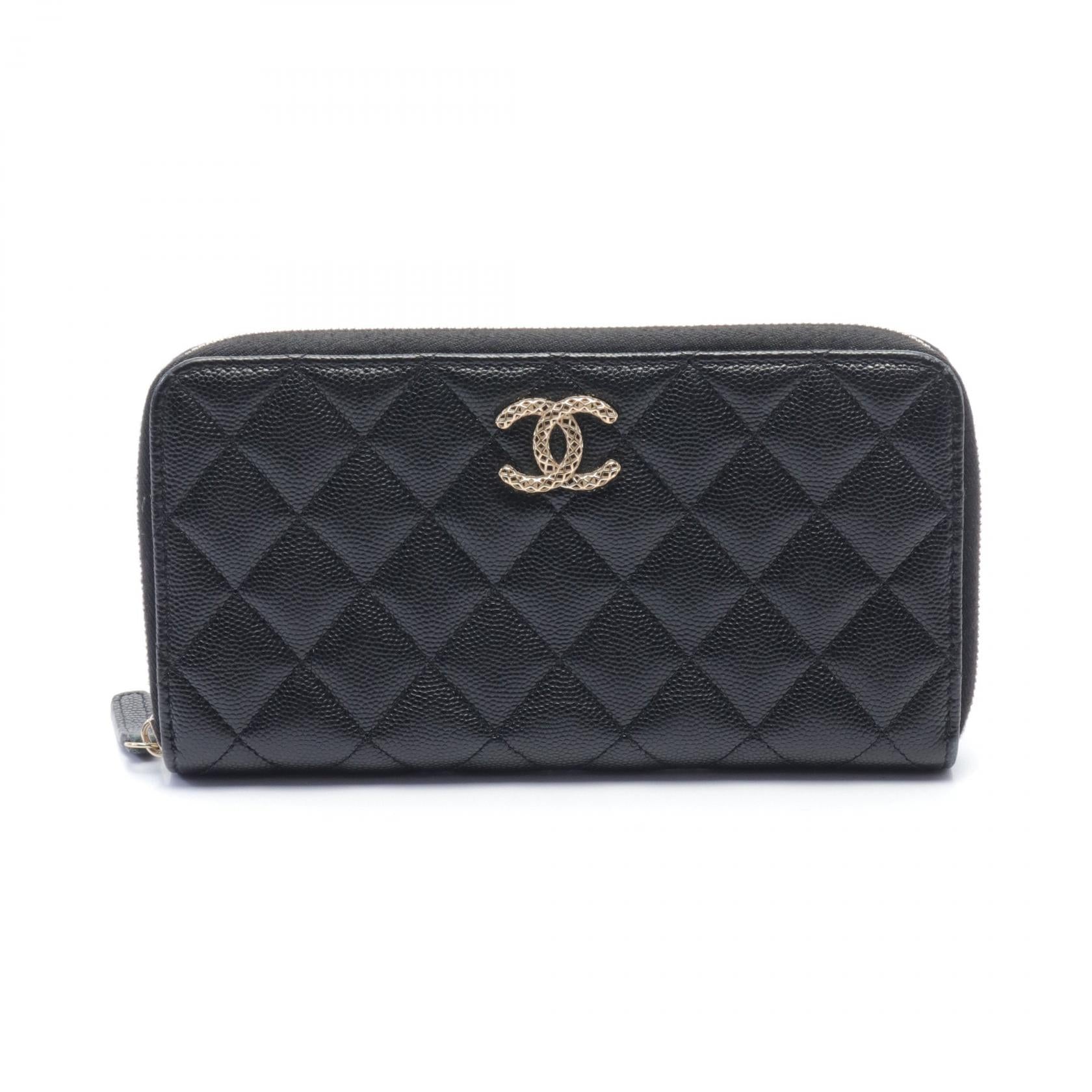 Chanel Caviar Skin Matelasse Round Wallet Black