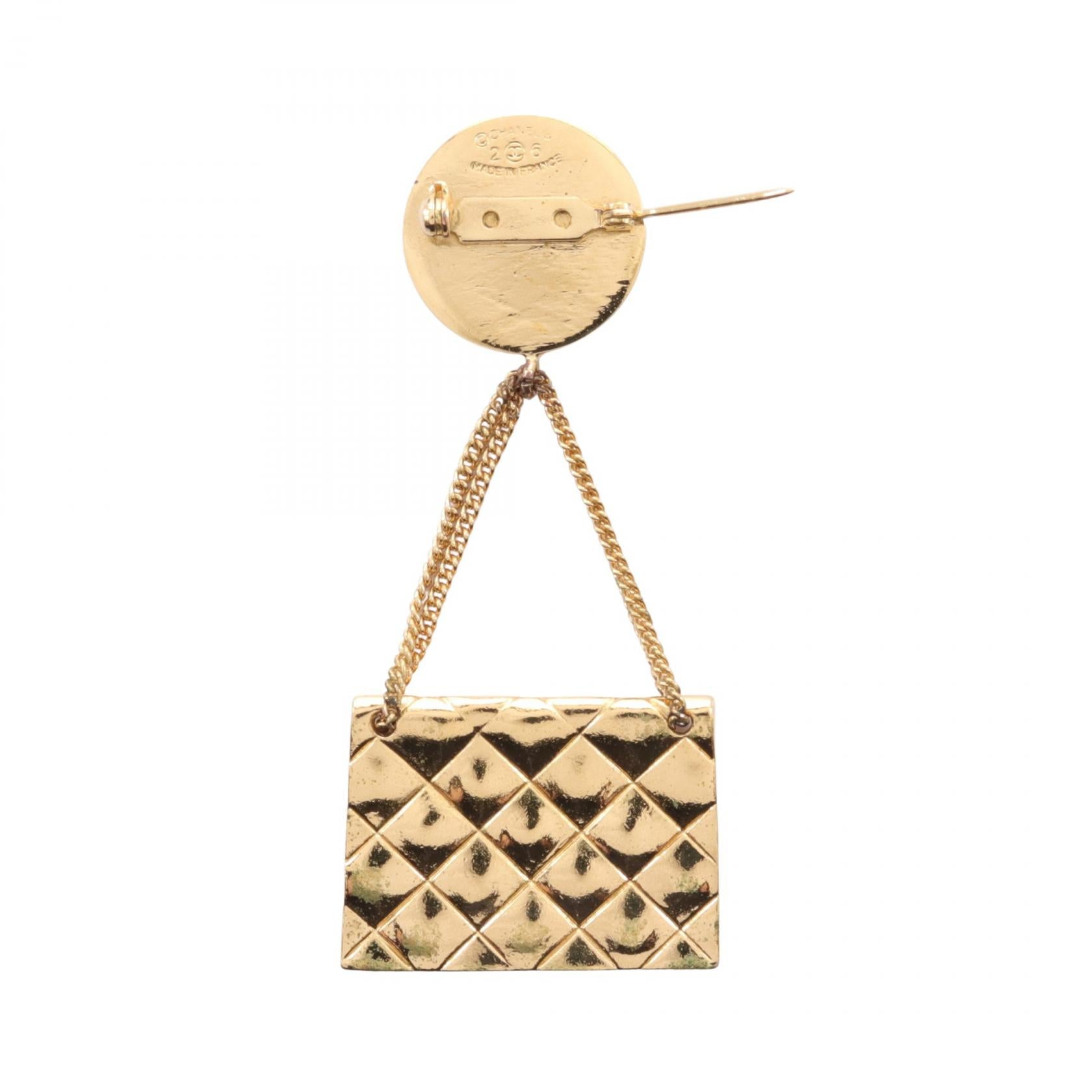 Chanel Matelasse Chain Bag Brooch Gold