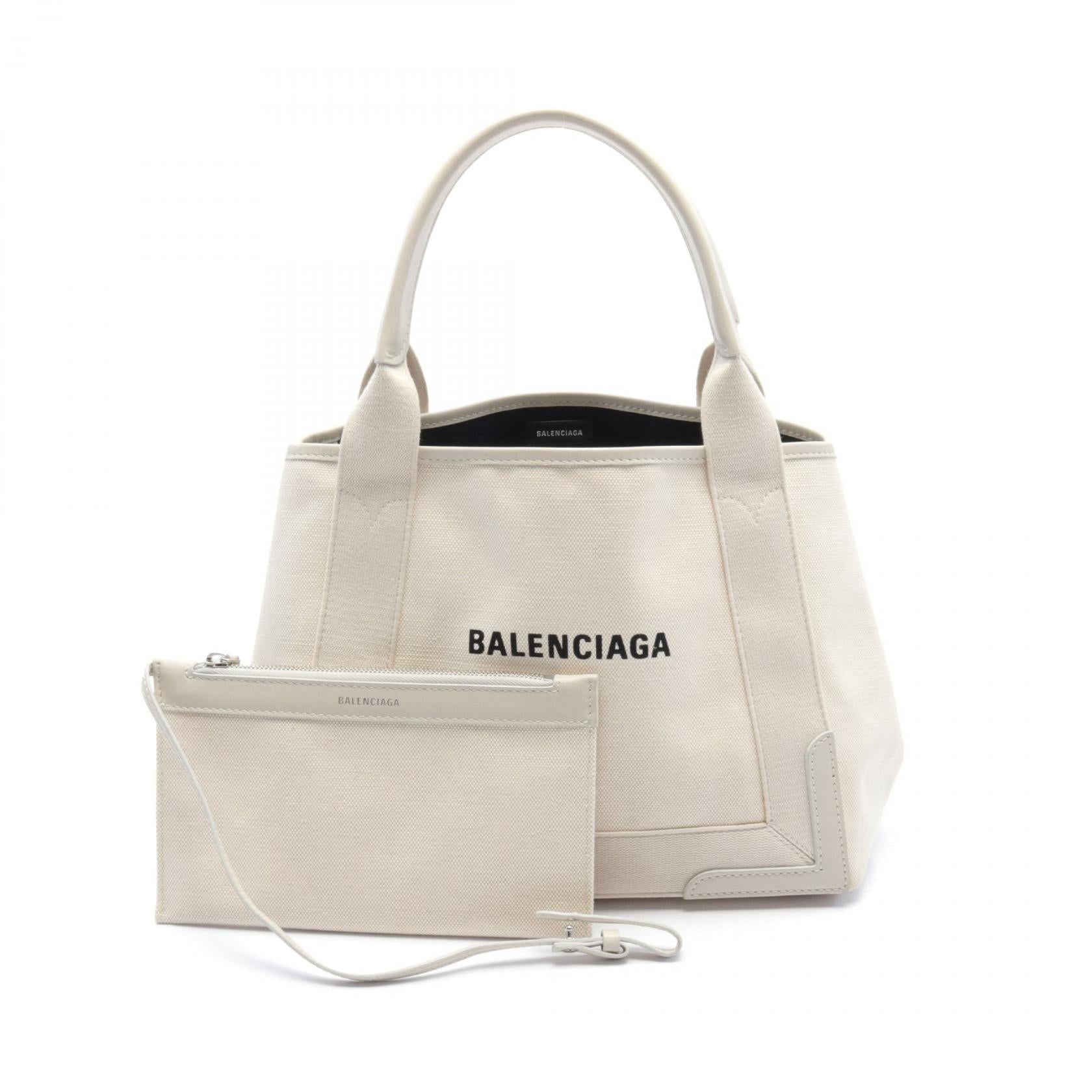 Balenciaga Navy Cabas S Canvas Leather Tote