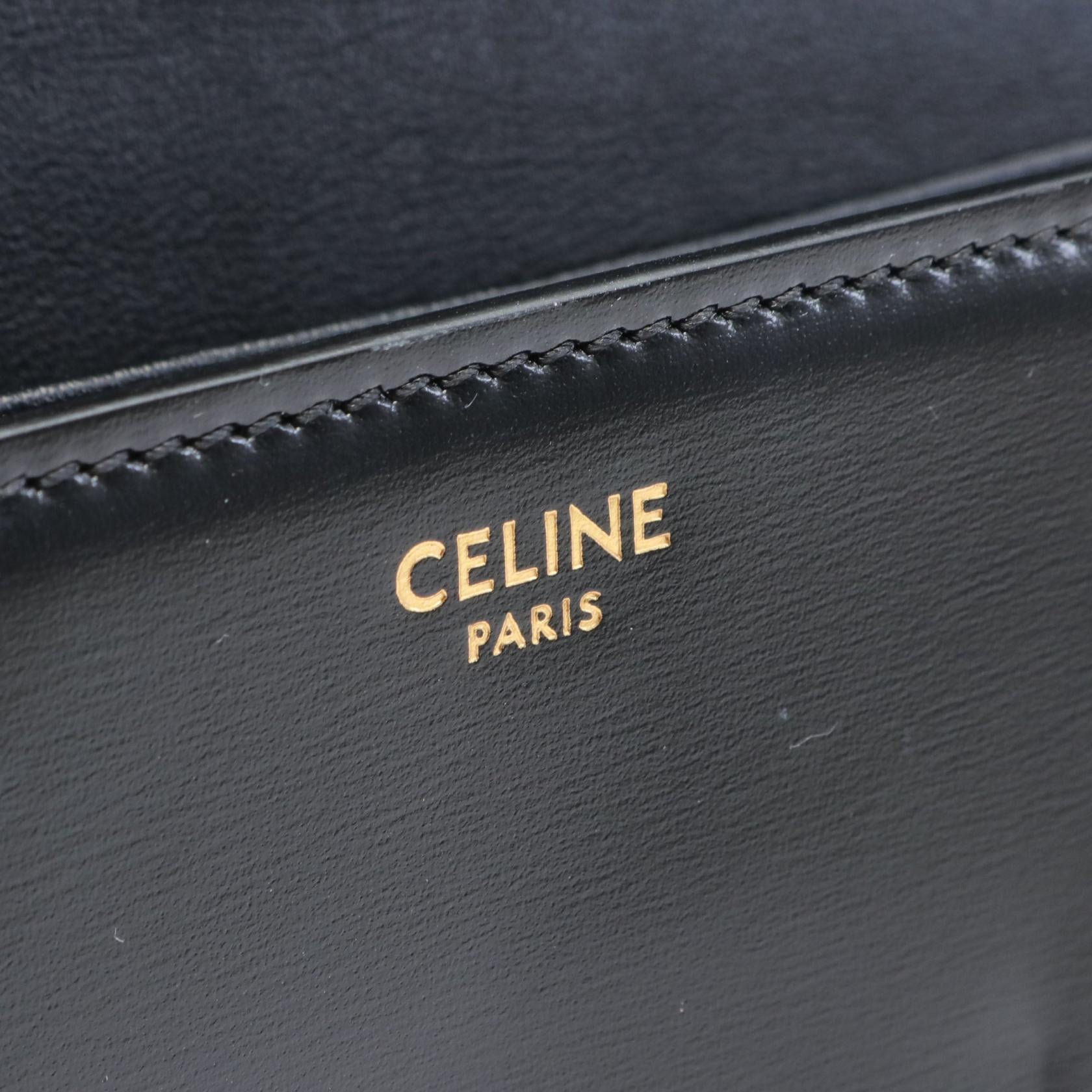 Celine Triomphe Leather Shoulder Bag Black