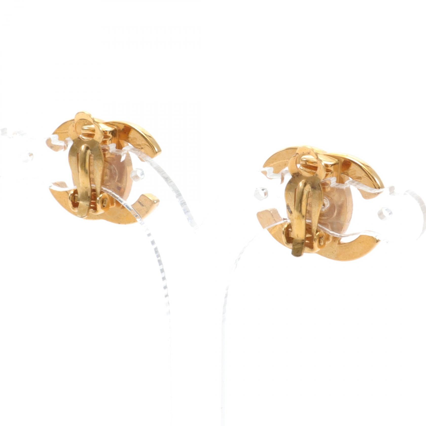 Chanel Coco Mark Earrings Gold Plated Rhinestone