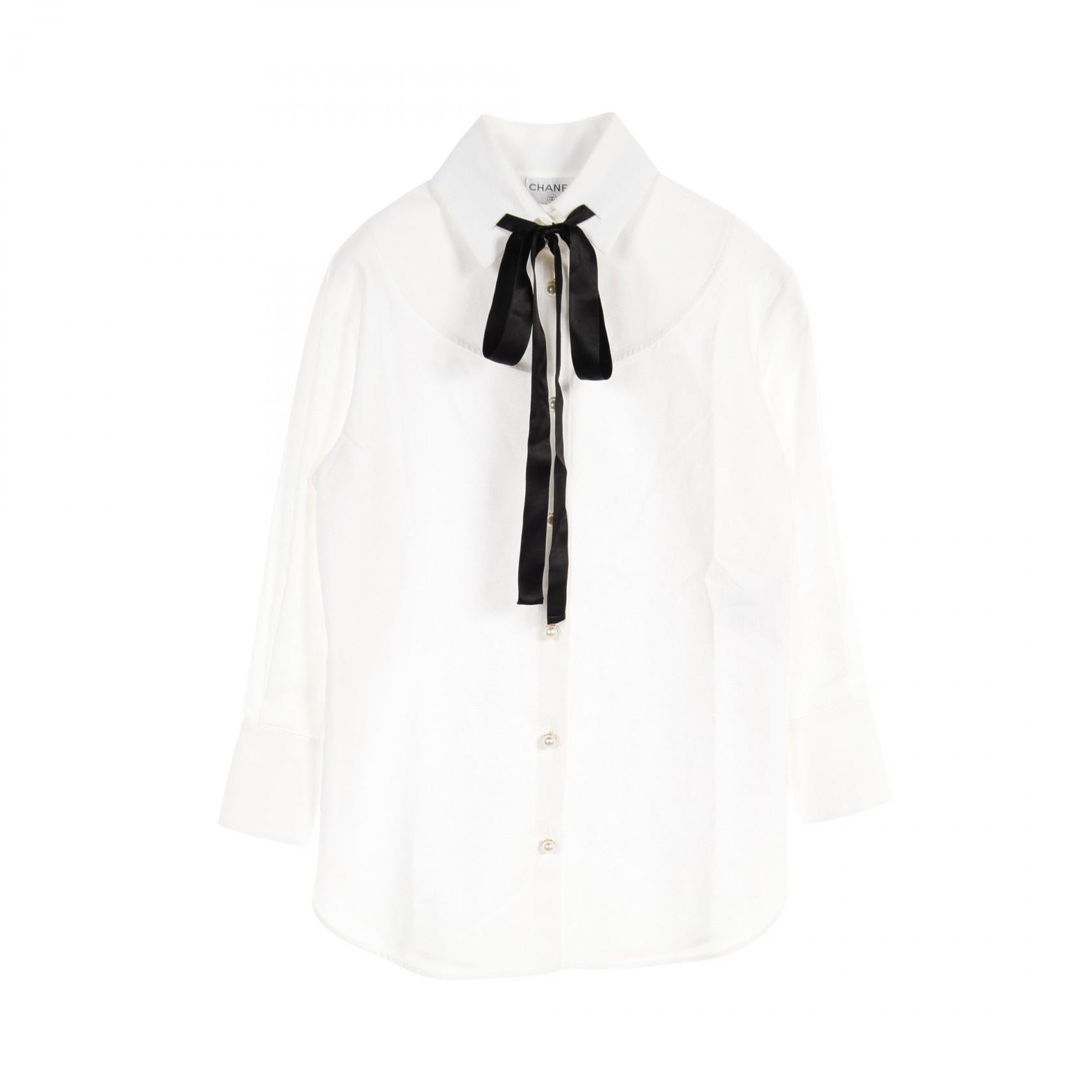 Chanel Pearl Button Cotton Blouse