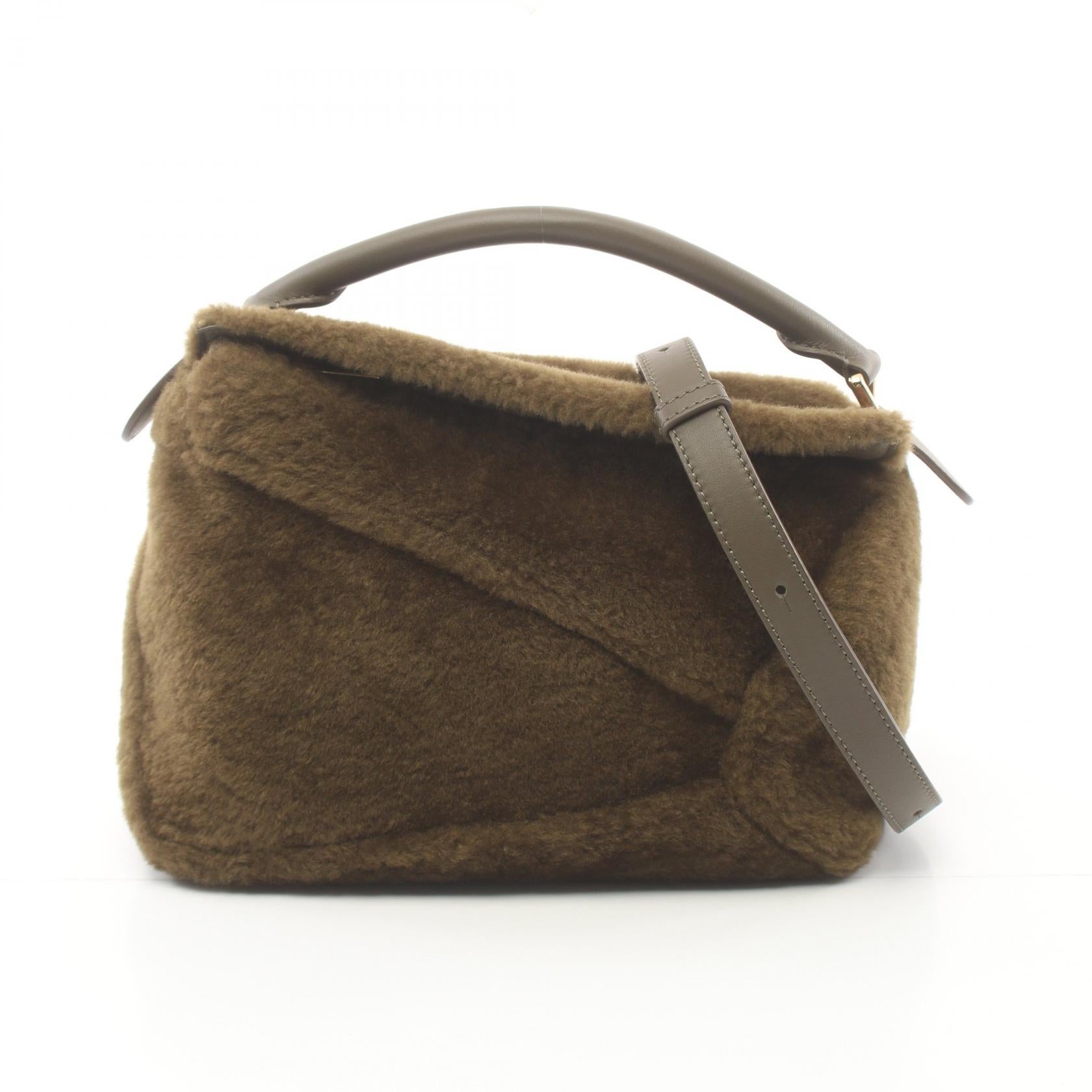 Loewe Shearling Puzzle Small Handbag Khaki