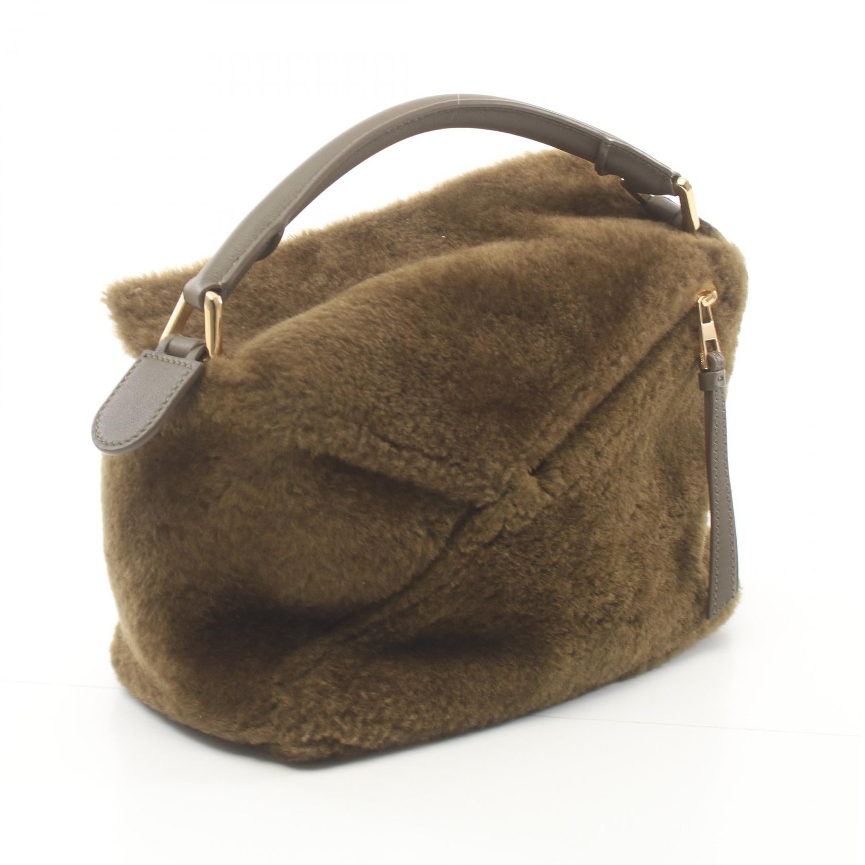 Loewe Shearling Puzzle Small Handbag Khaki