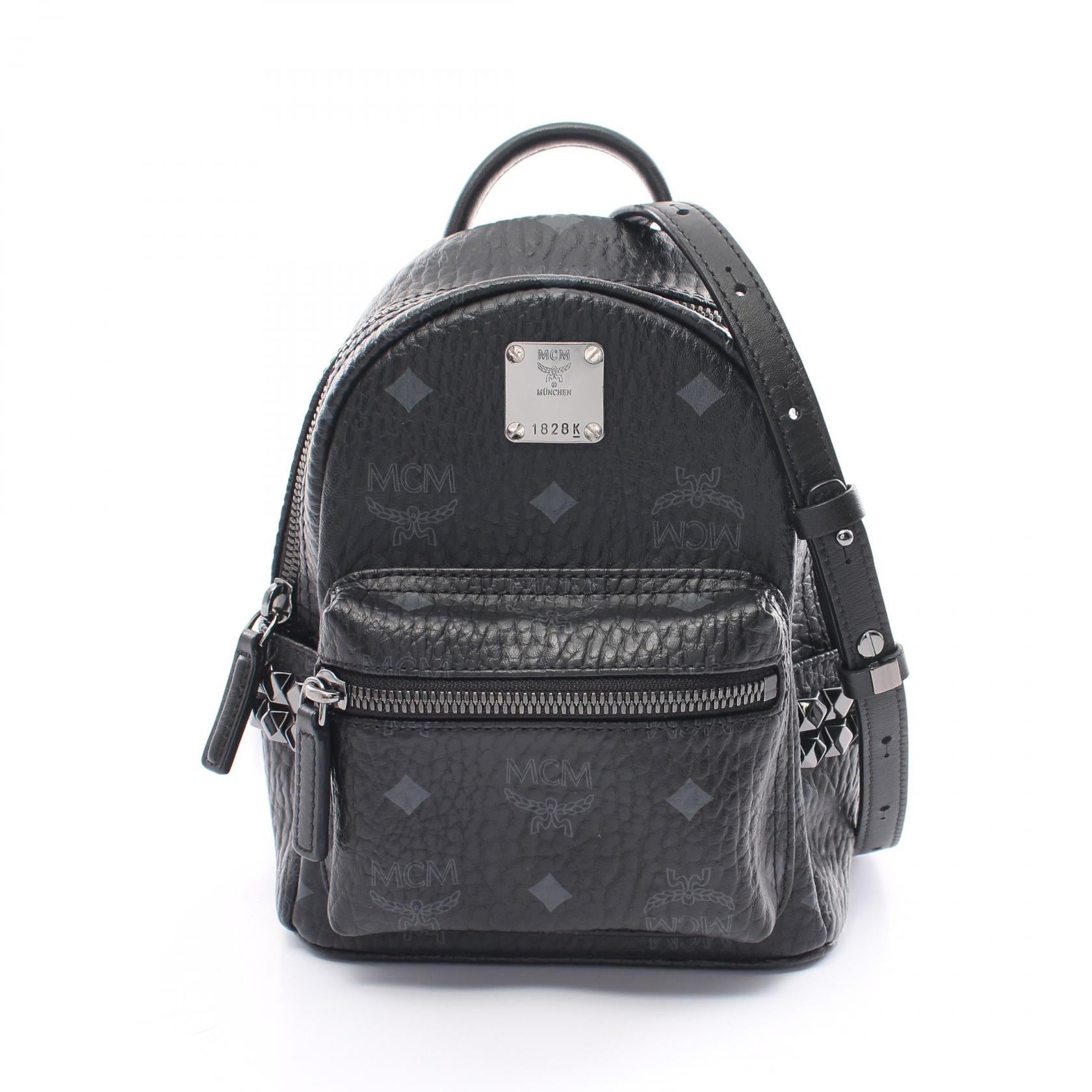 MCM Visetos Stark Mini Backpack Leather Backpack MMK6SVE92BK001 in Very Good Condition