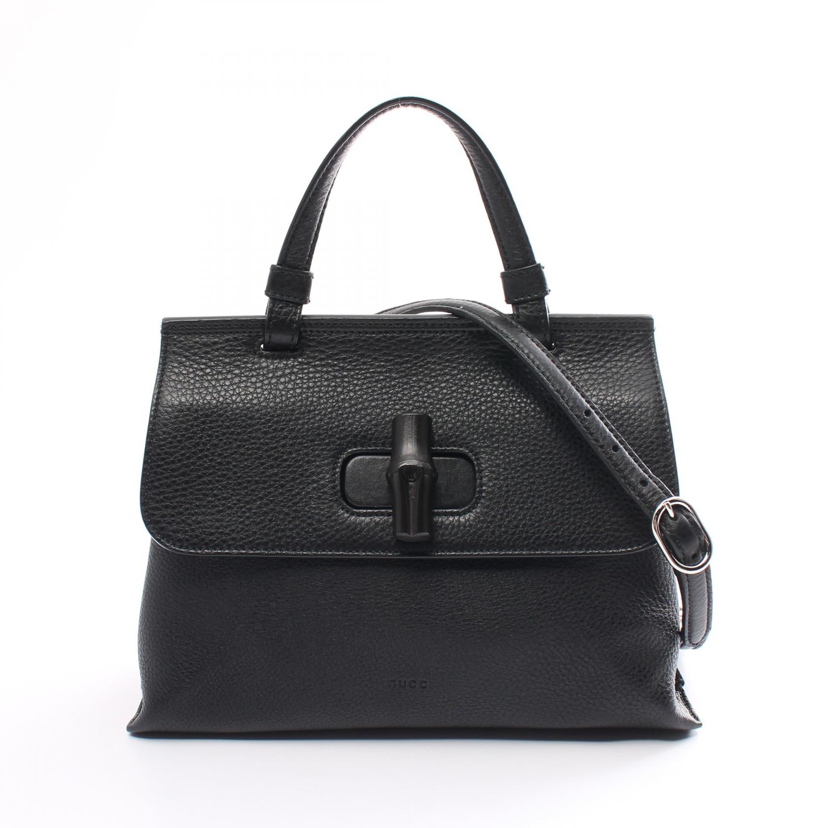 Gucci Leather Bamboo Handbag Black