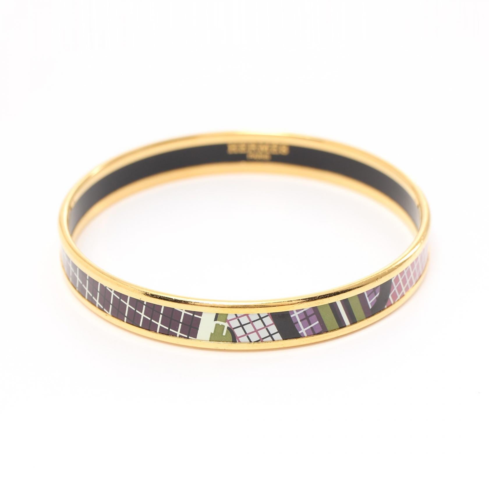 Hermes Enamel Printed Narrow Bangle Enamel Bangle in Great Condition