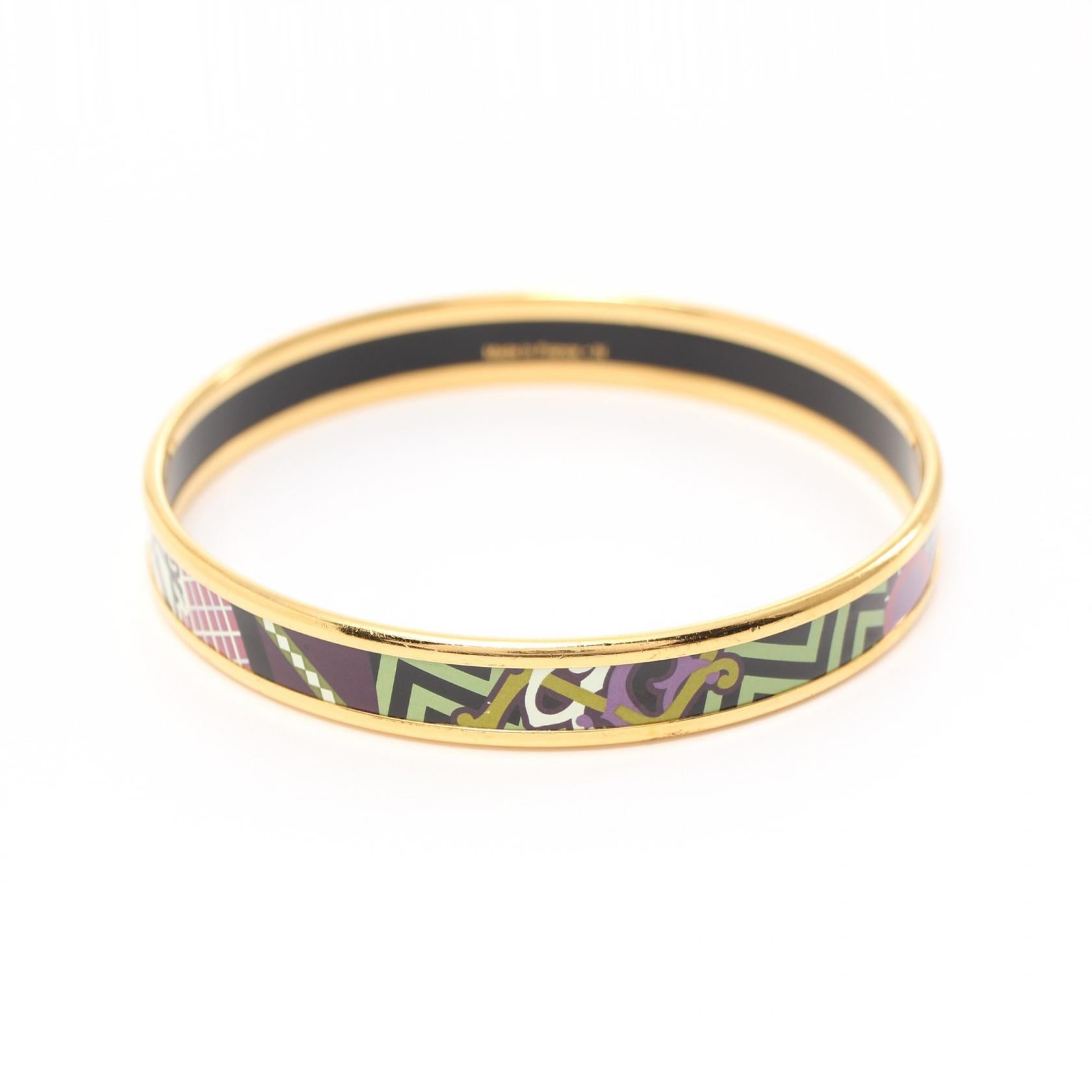 Hermes Enamel Printed Narrow Bangle Enamel Bangle in Great Condition