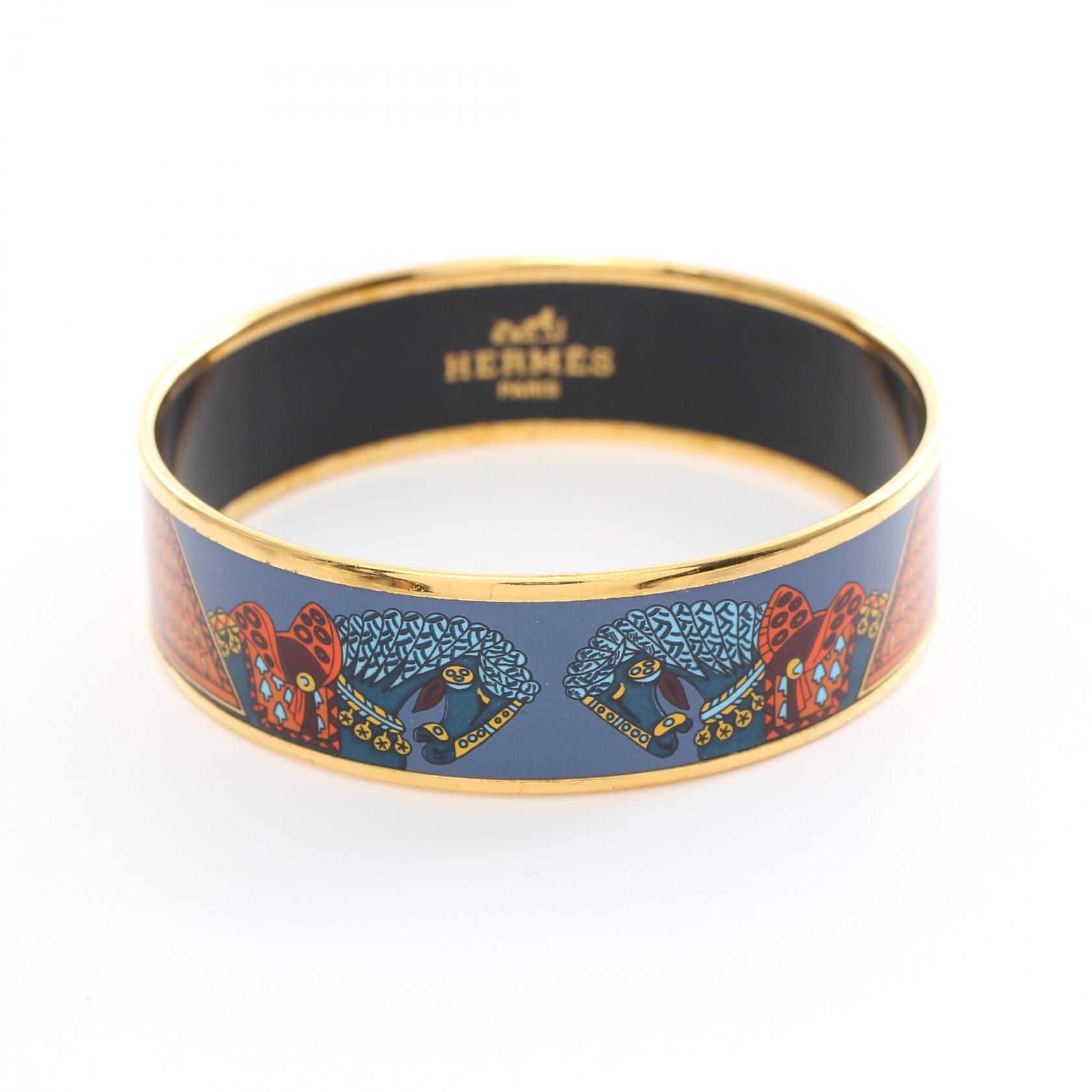 Hermes Enamel Printed Wide Bangle Enamel Bangle in Great Condition