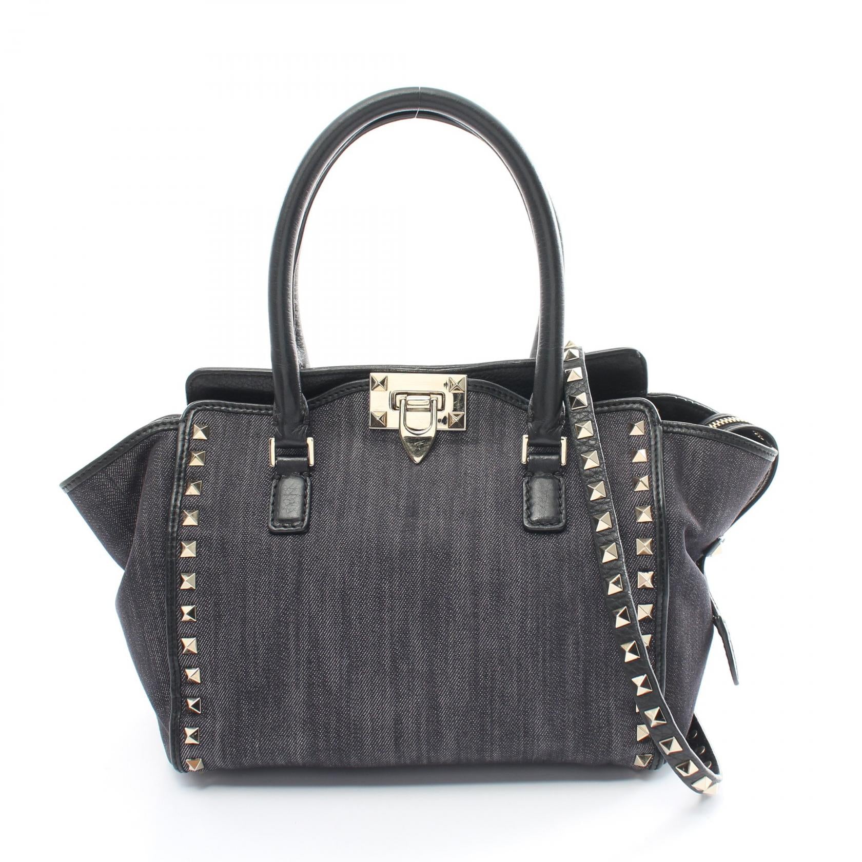 Valentino Rockstud Denim Leather Handbag