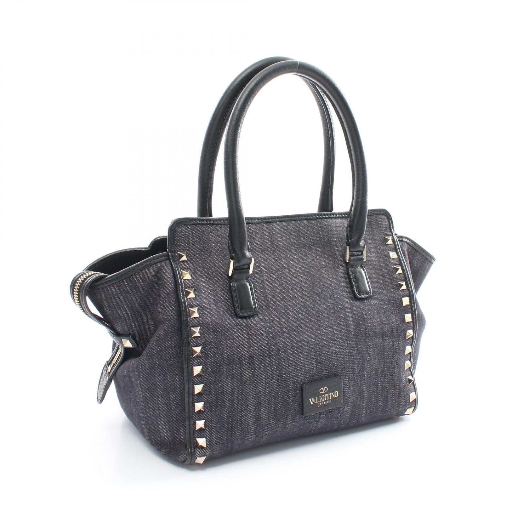 Valentino Rockstud Denim Leather Handbag