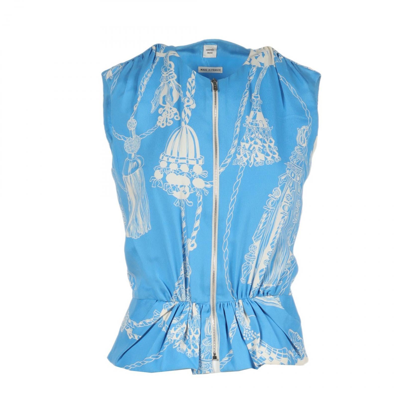 Hermes Silk Blouse Blue/White