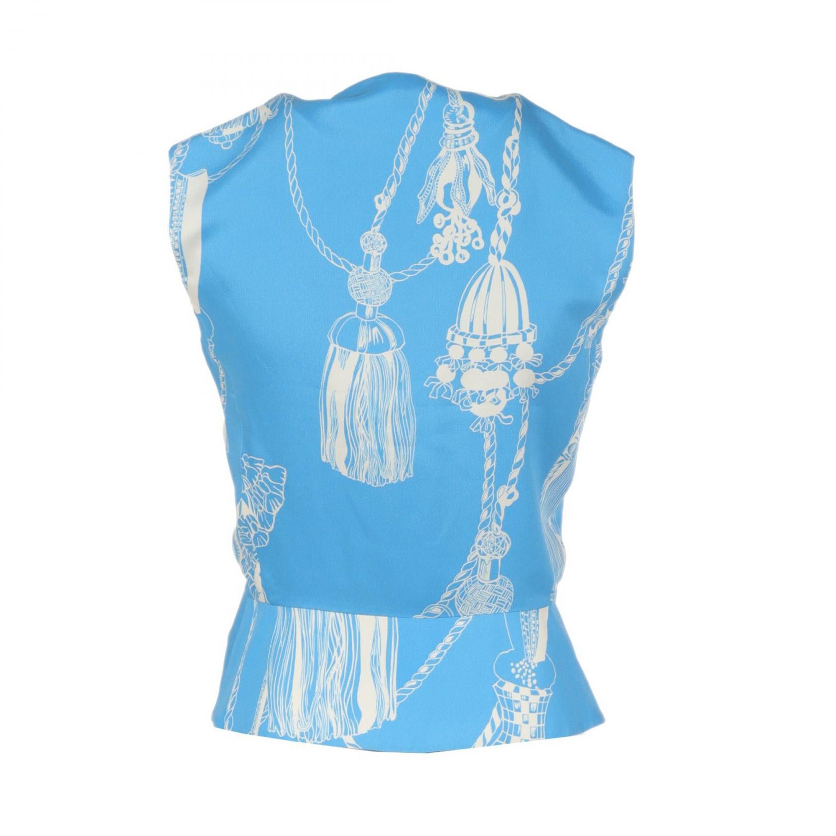 Hermes Silk Blouse Blue/White