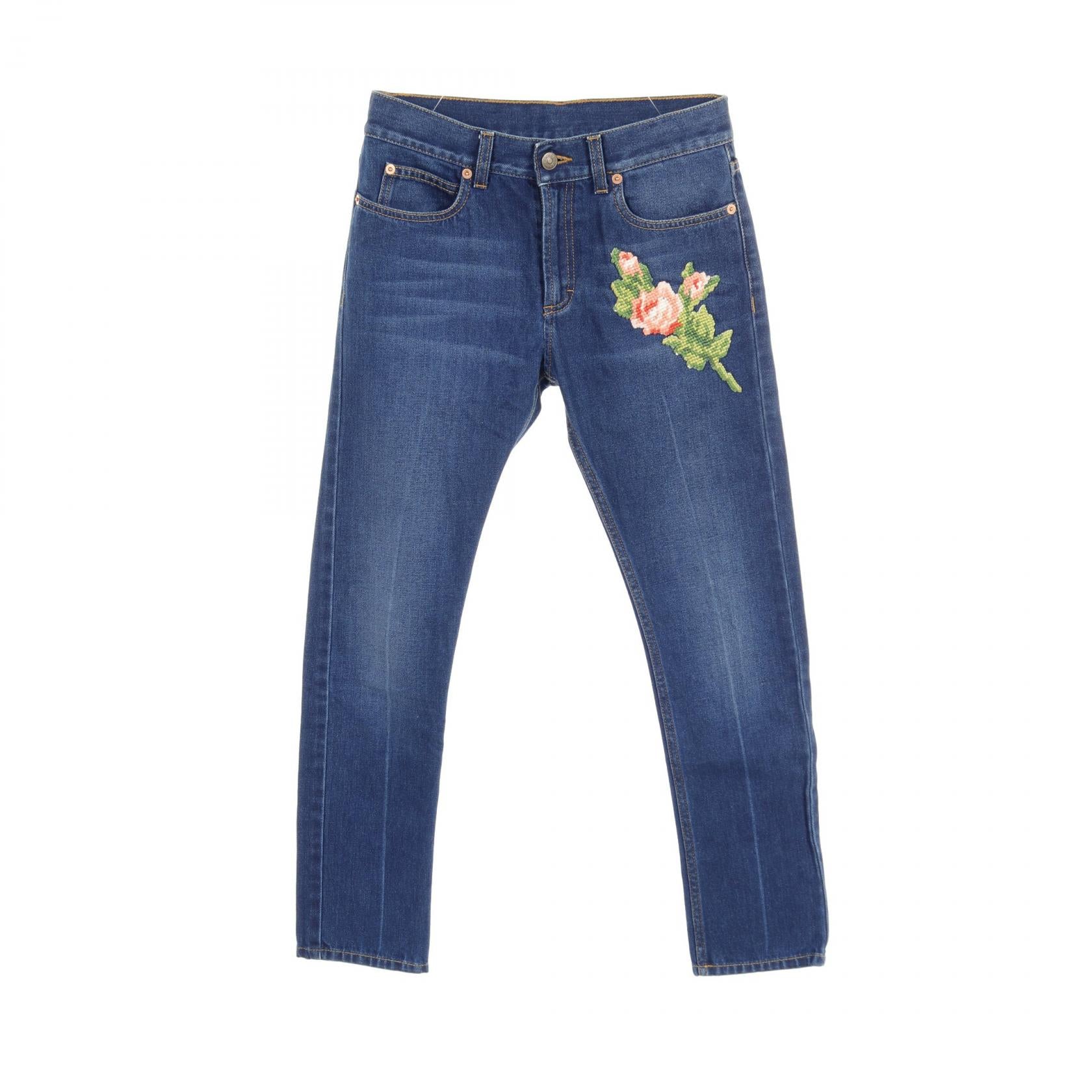 Gucci Embroidered Flower Tiger Jeans