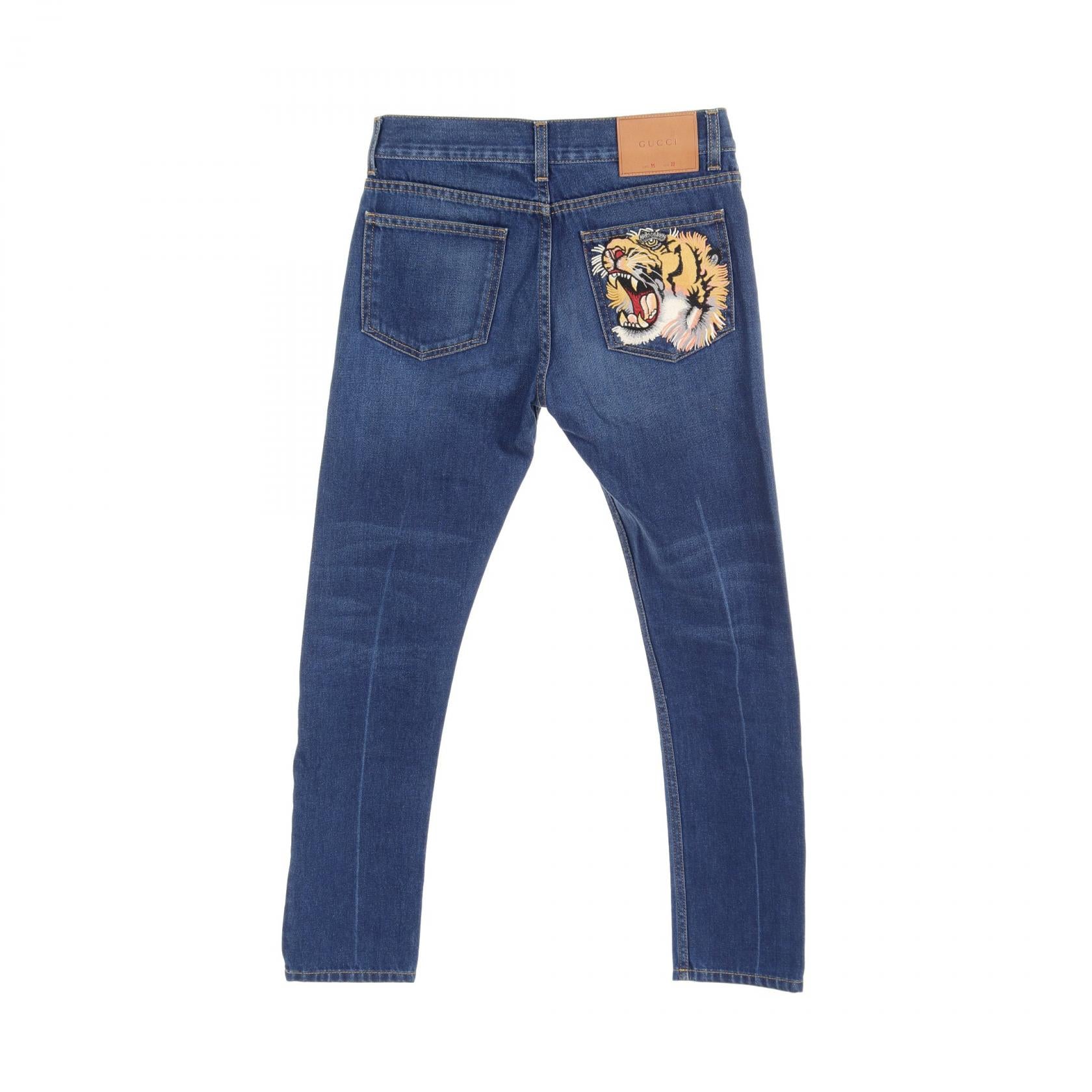 Gucci Embroidered Flower Tiger Jeans