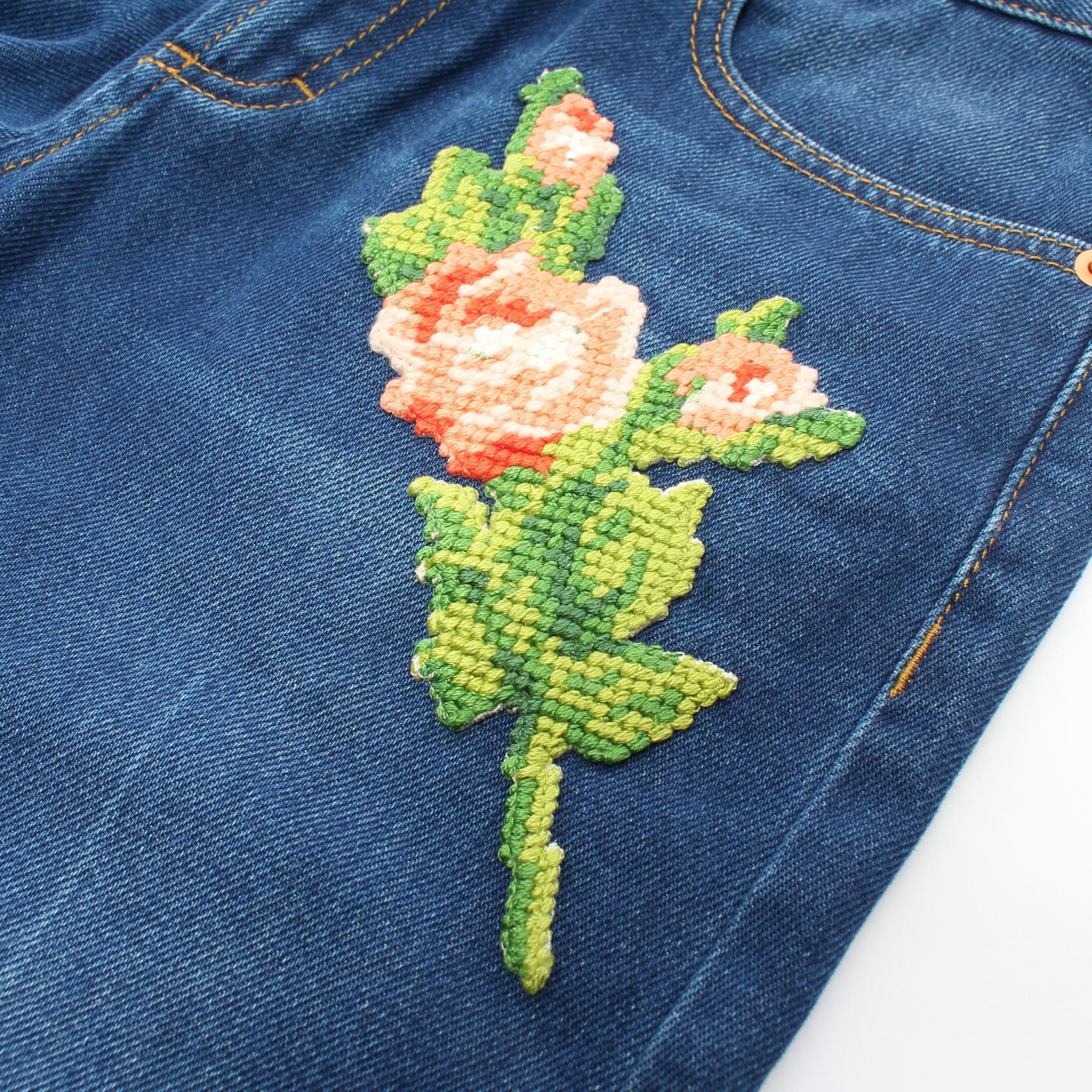 Gucci Embroidered Flower Tiger Jeans