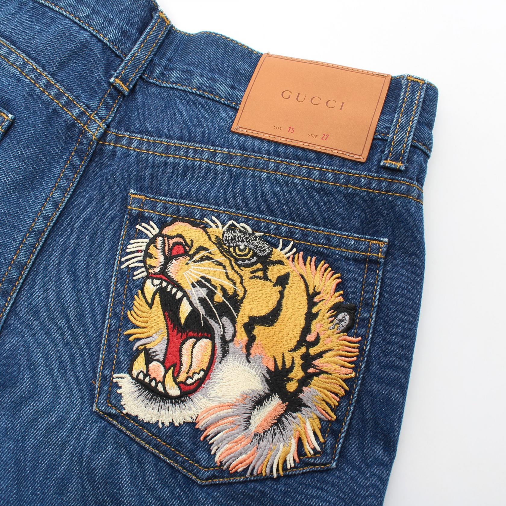 Gucci Embroidered Flower Tiger Jeans