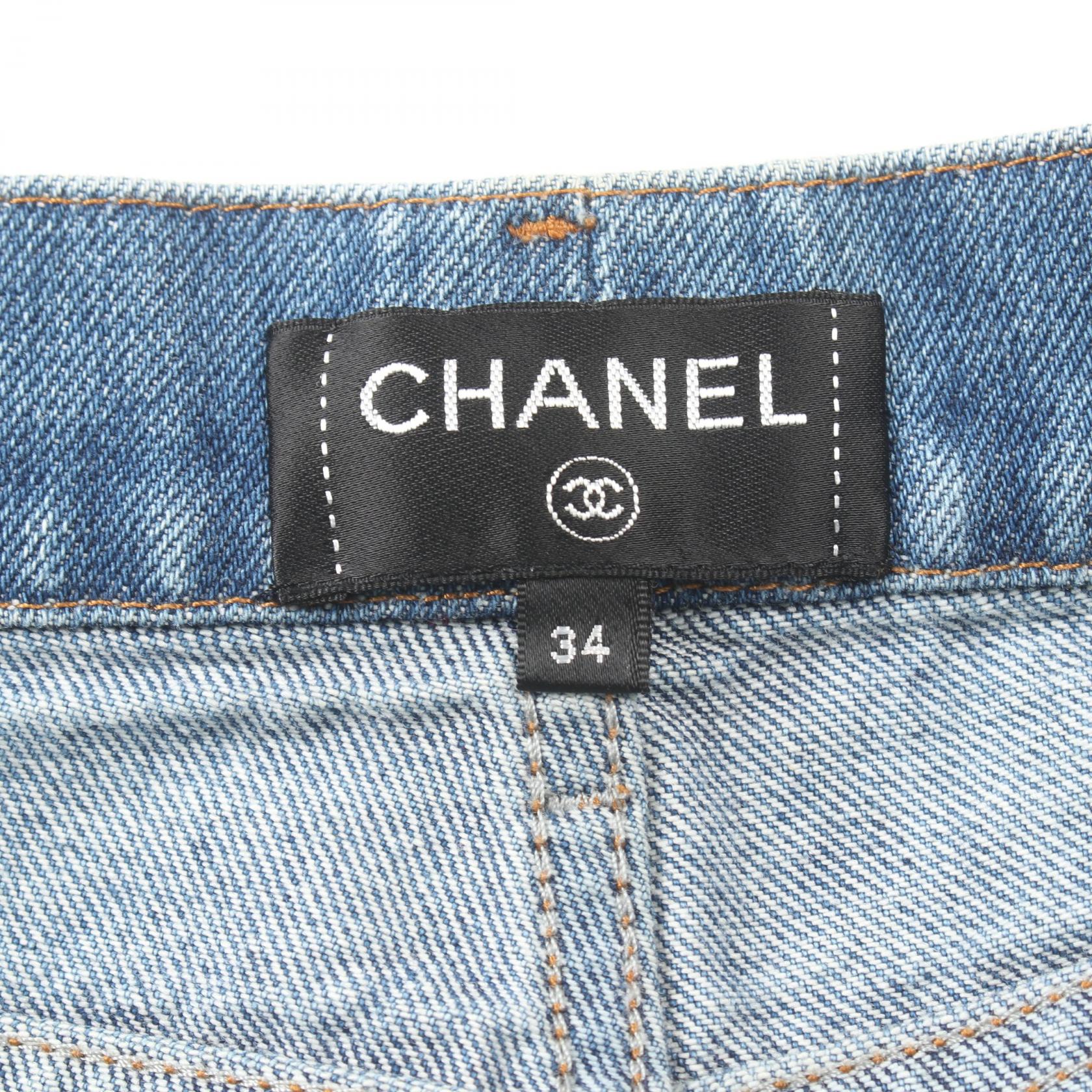 Chanel Patch Design Denim Pants Cotton