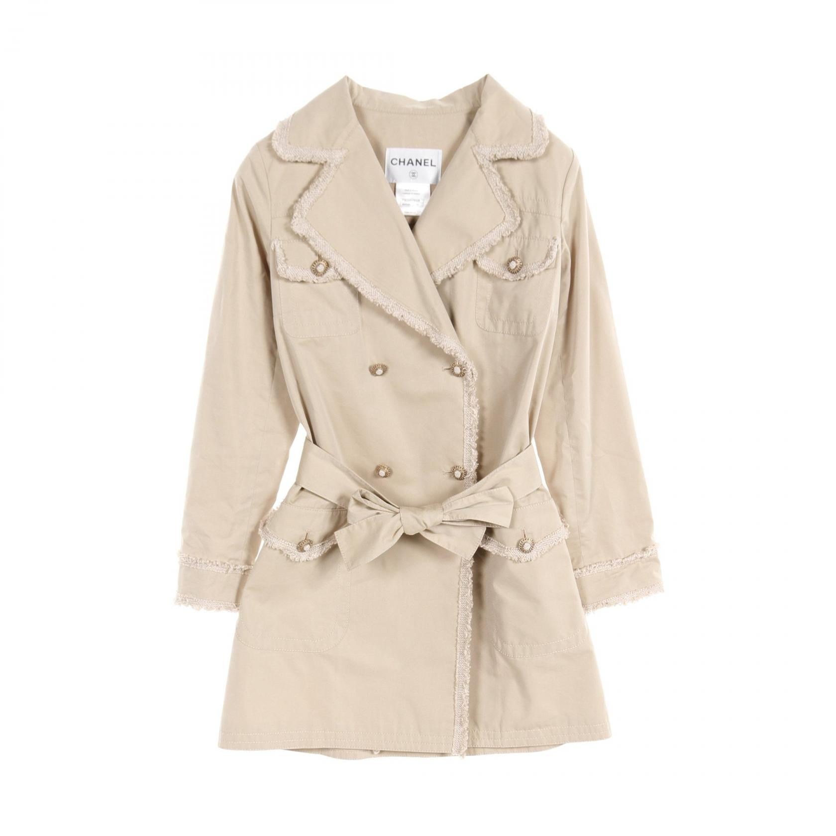 Chanel Silk Cotton Trench Coat Beige