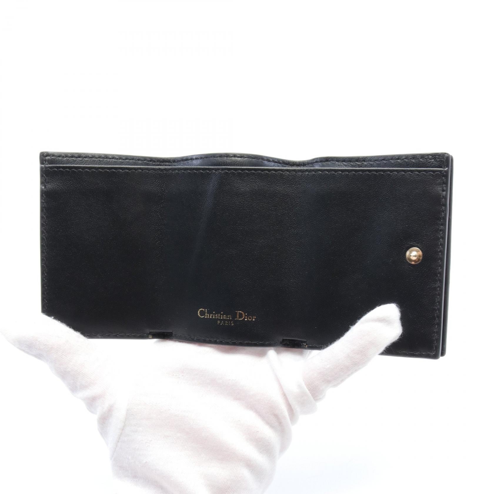 Dior Leather CD Logo Tri-fold Wallet Black