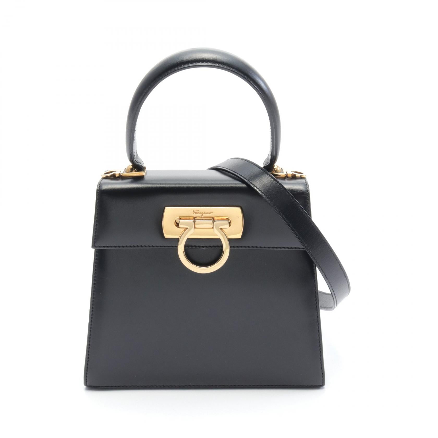 Salvatore Ferragamo Leather Gancini Handbag Black