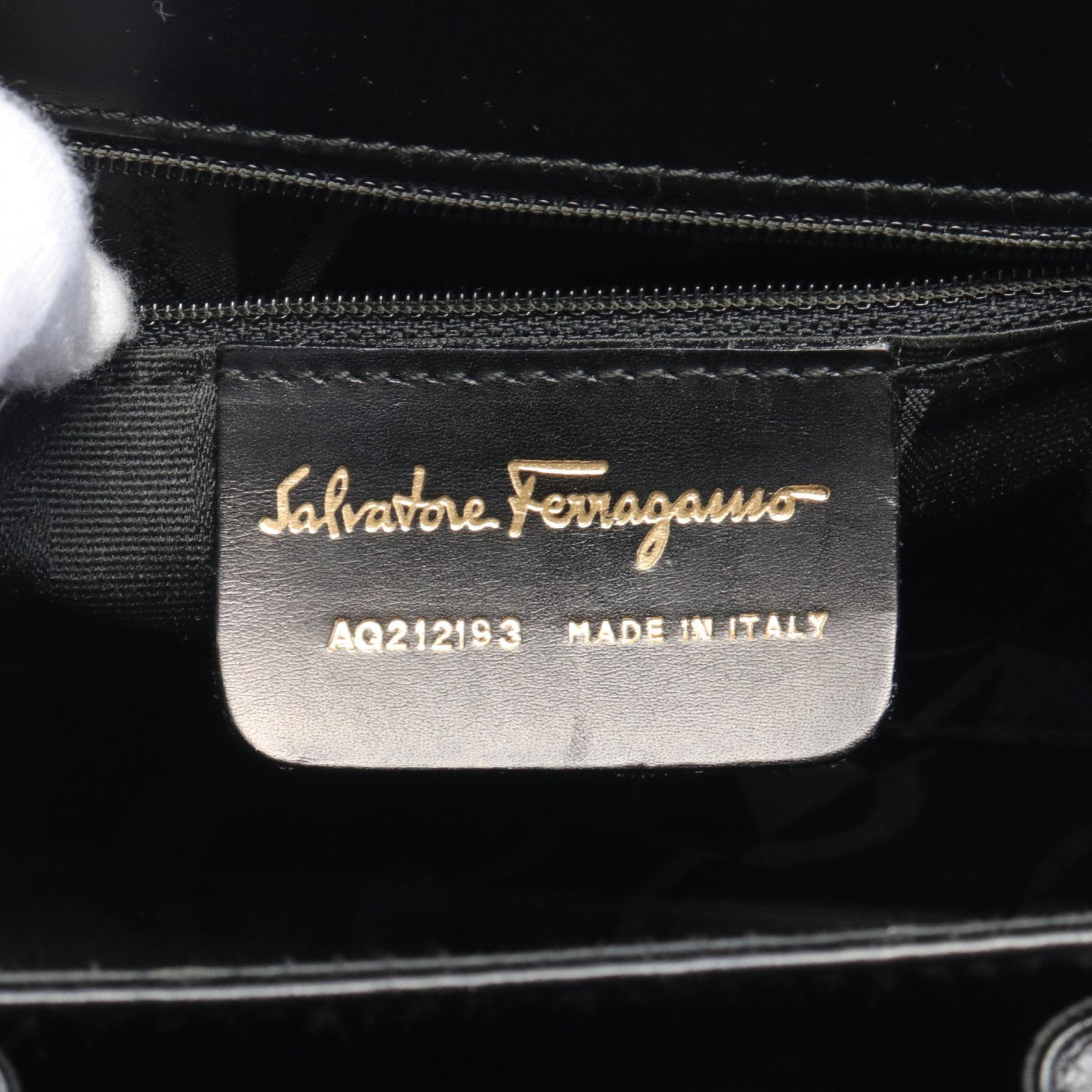 Salvatore Ferragamo Leather Gancini Handbag Black