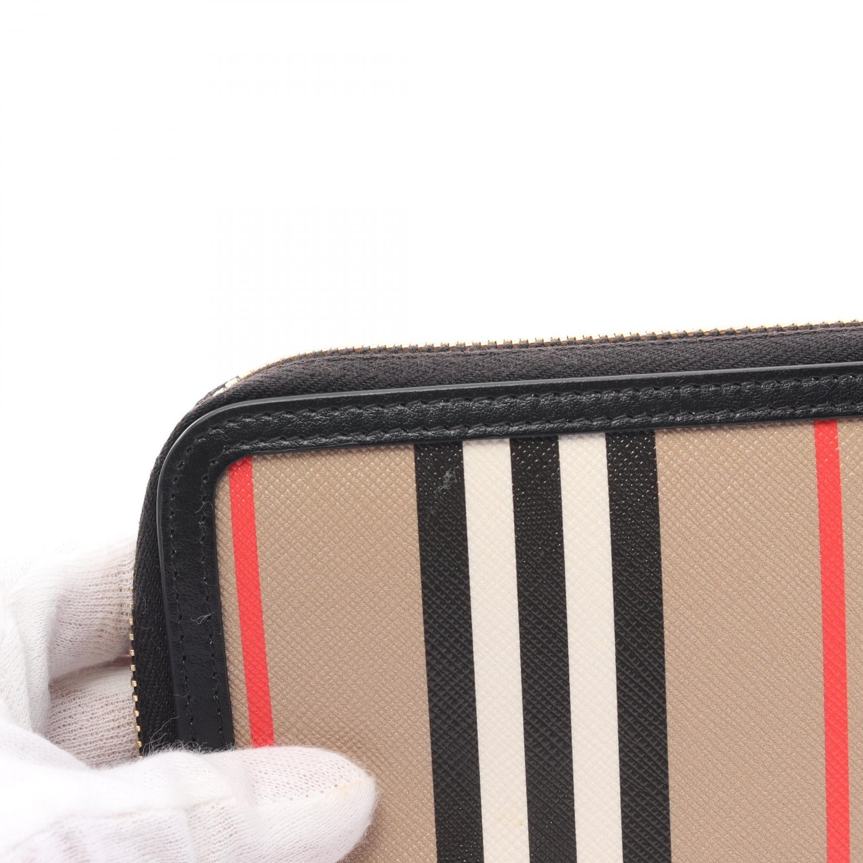 Burberry Icon Stripe Round Wallet Beige