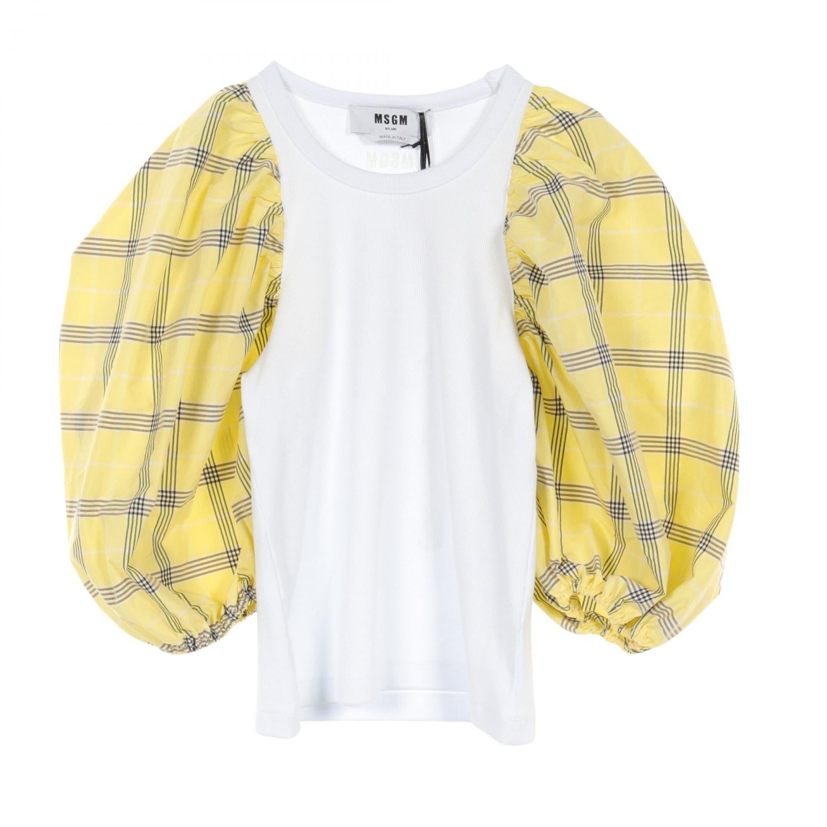 MSGM Maxi Check Puff Sleeve Cotton Top