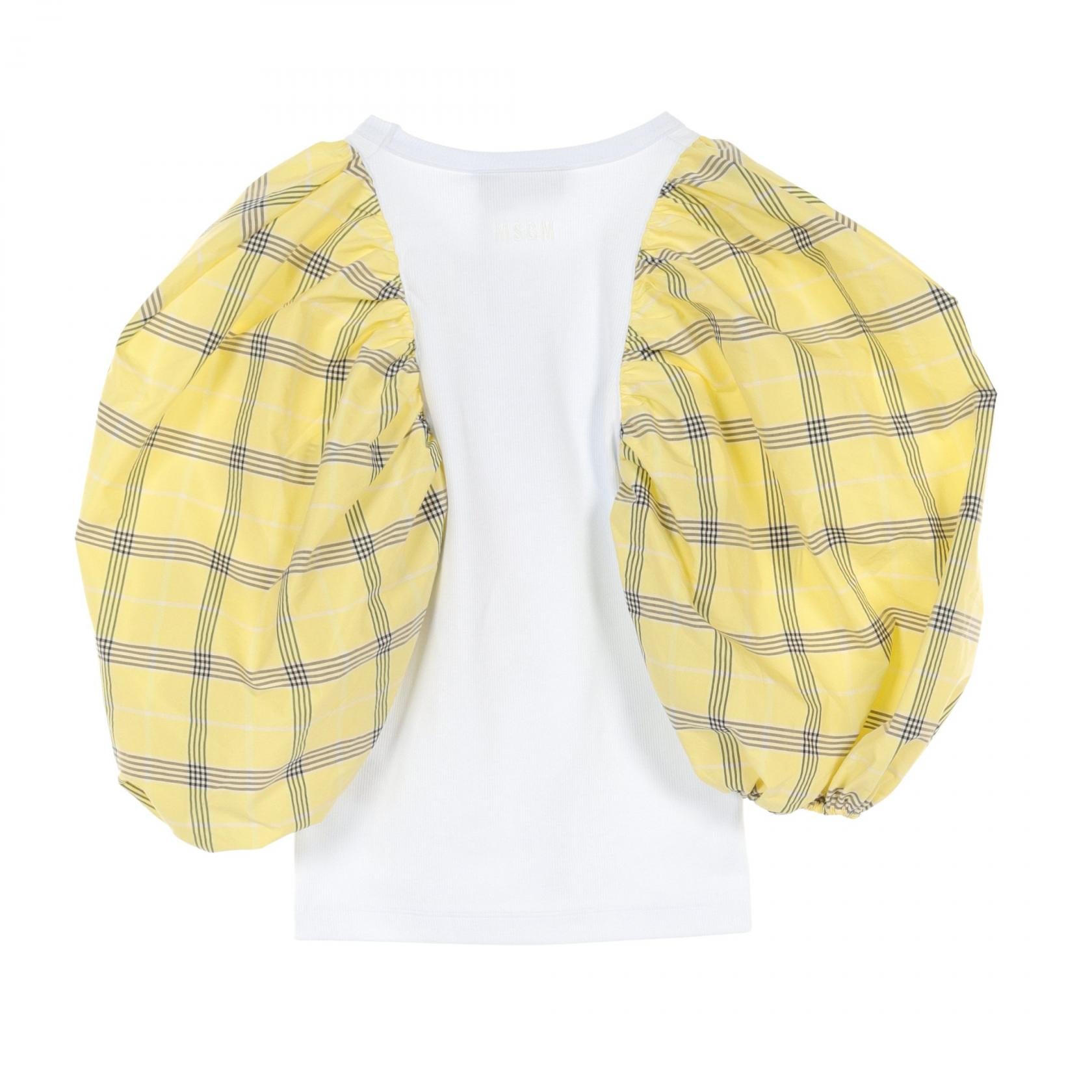 MSGM Maxi Check Puff Sleeve Cotton Top