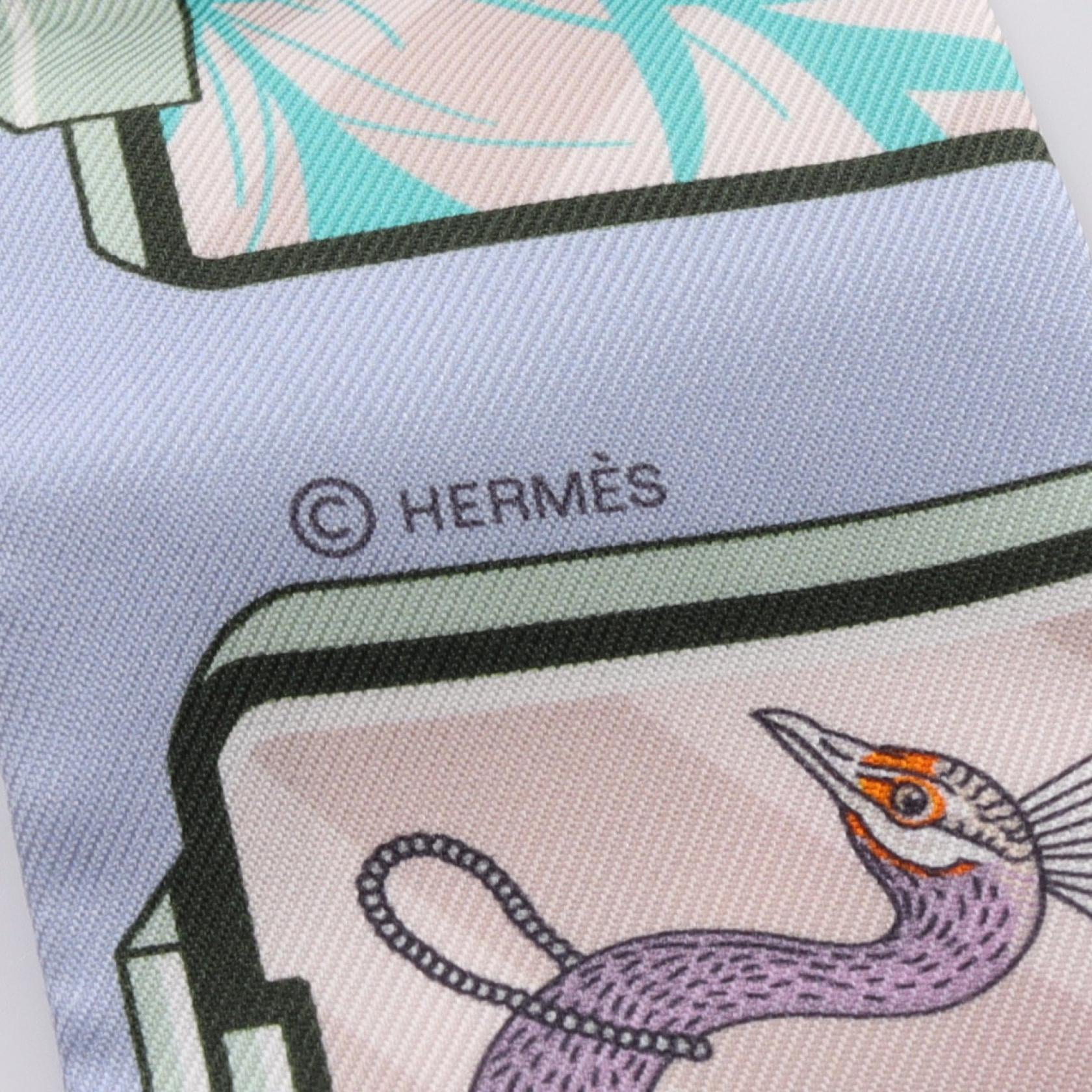 Hermes Silk Twilly Ribbon Scarf Blue