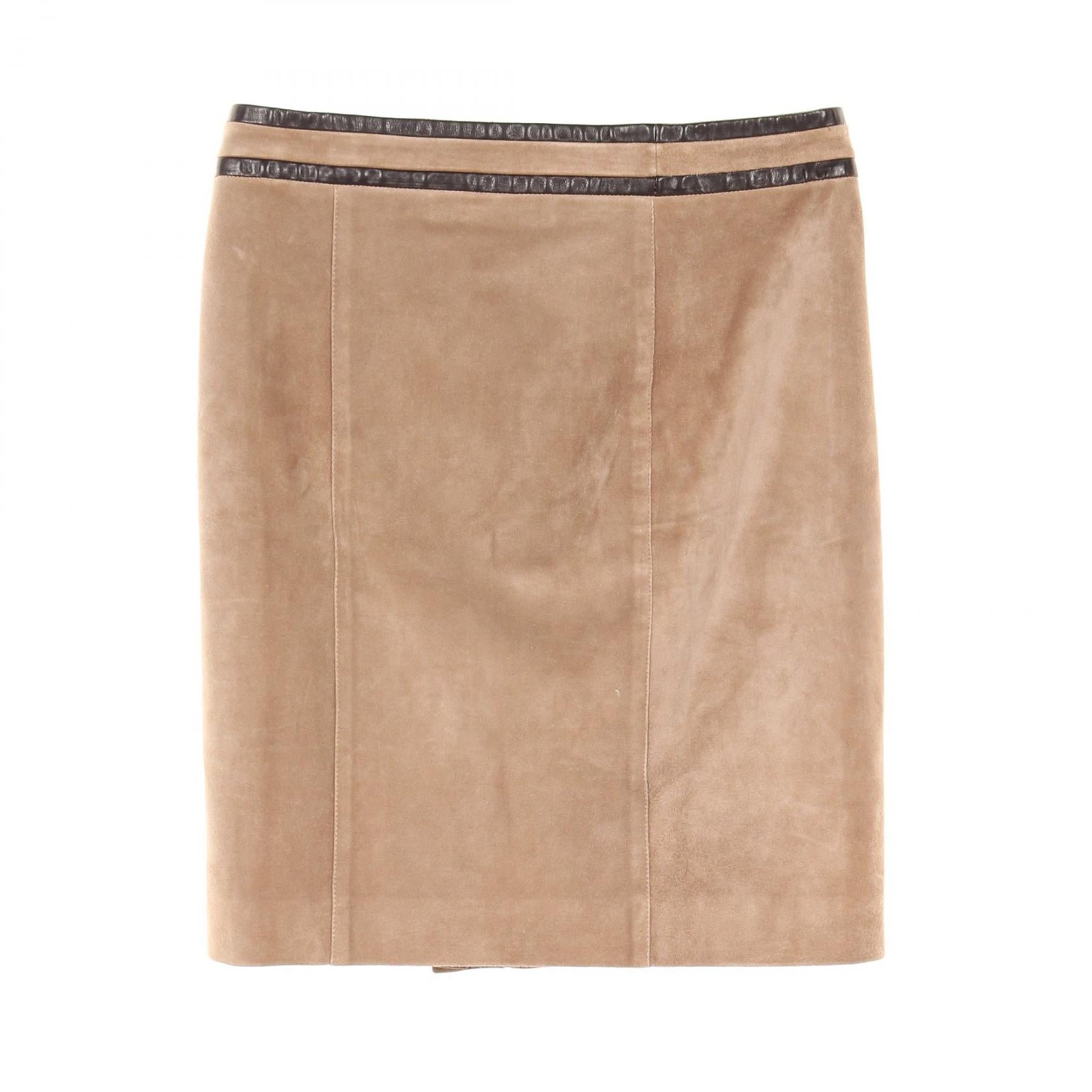 Gucci Suede Leather Skirt Beige/Brown