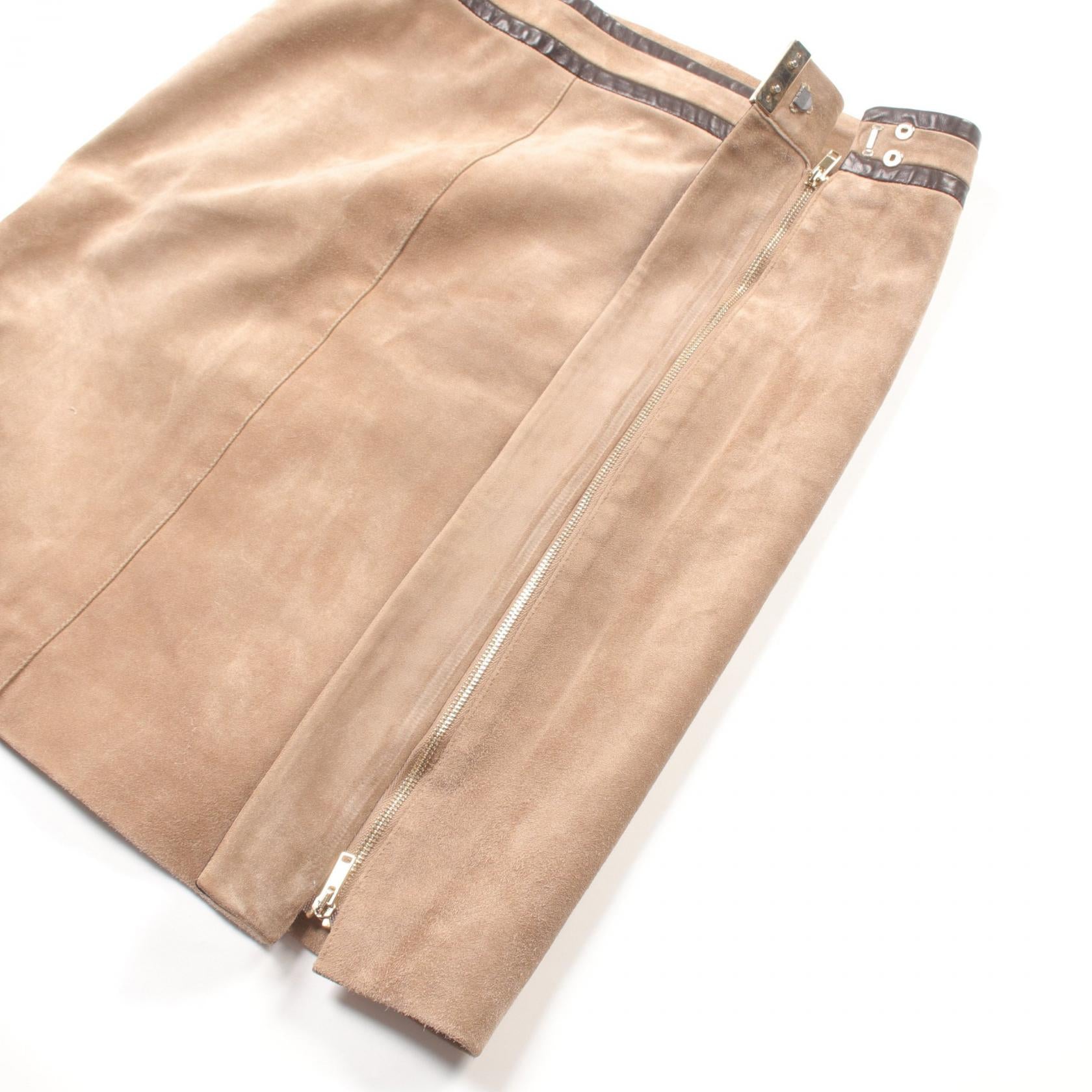 Gucci Suede Leather Skirt Beige/Brown