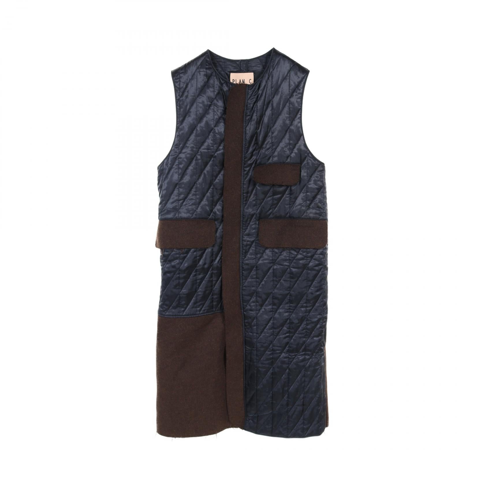 PLAN C Patchwork Long Vest Wool Rayon