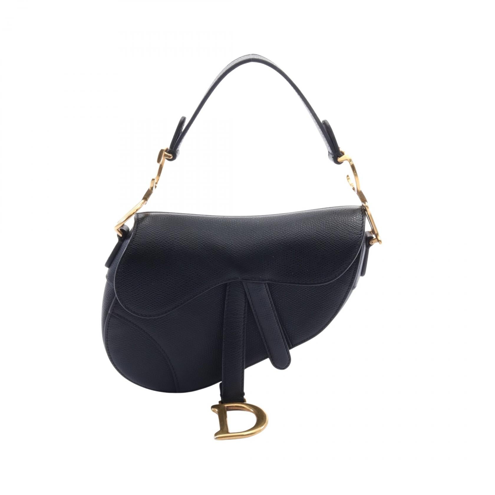 Christian Dior Leather Saddle Handbag Black