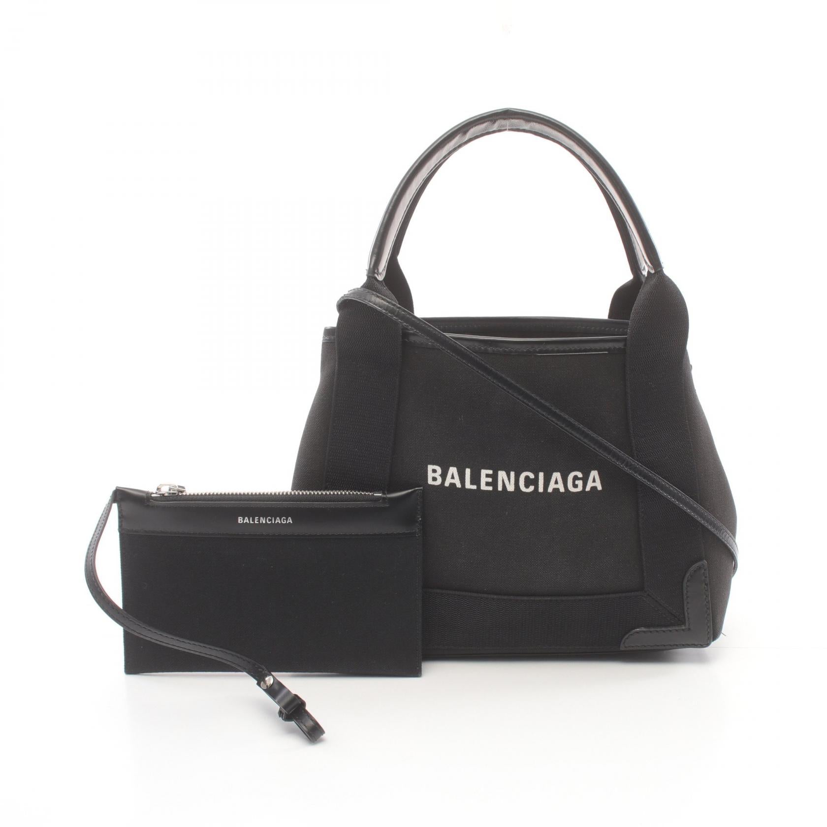 Balenciaga Navy Cabas XS Canvas Leather Handbag