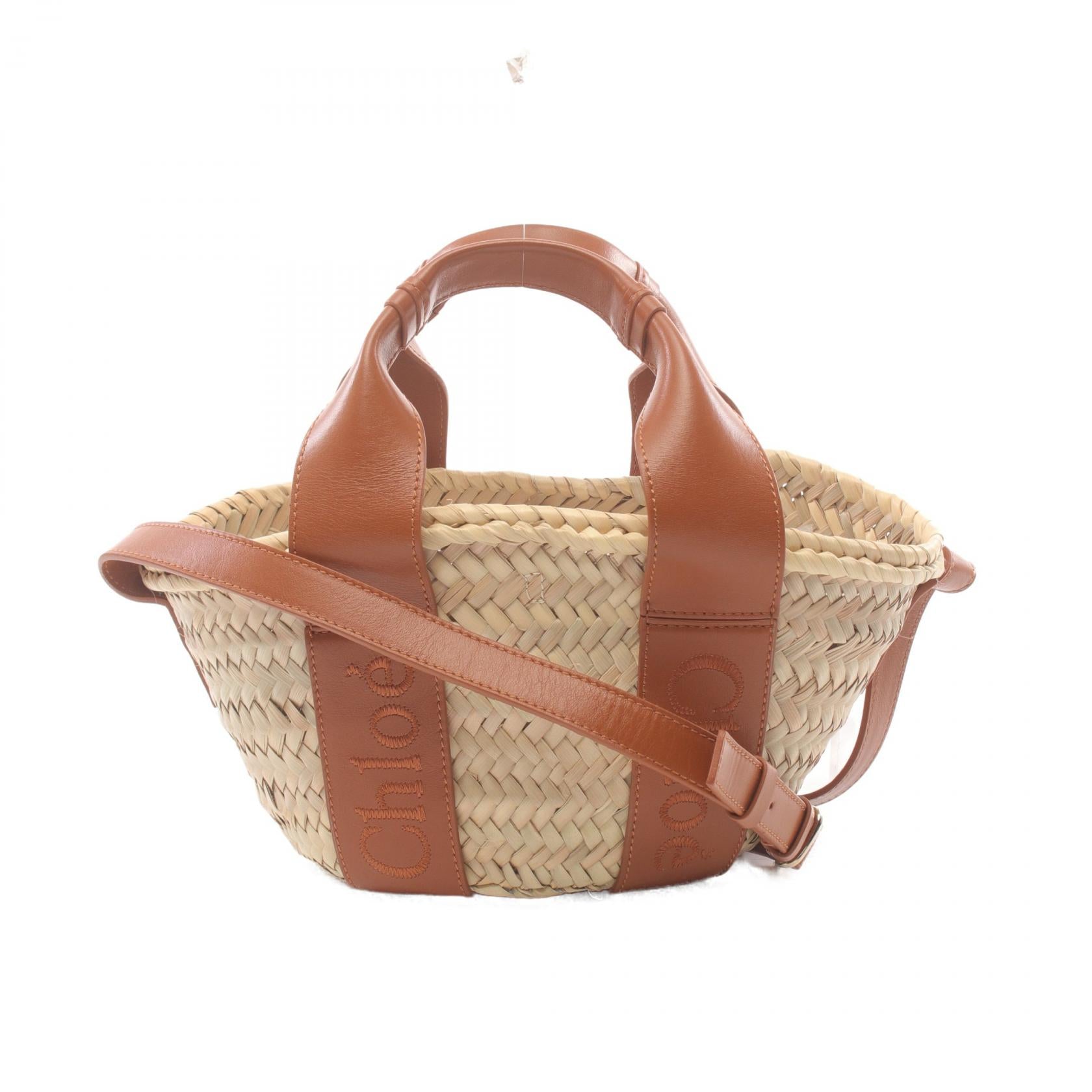 Chloe Sense Small Basket Leather Raffia Handbag