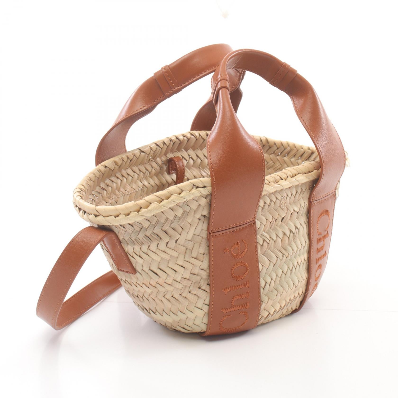 Chloe Sense Small Basket Leather Raffia Handbag