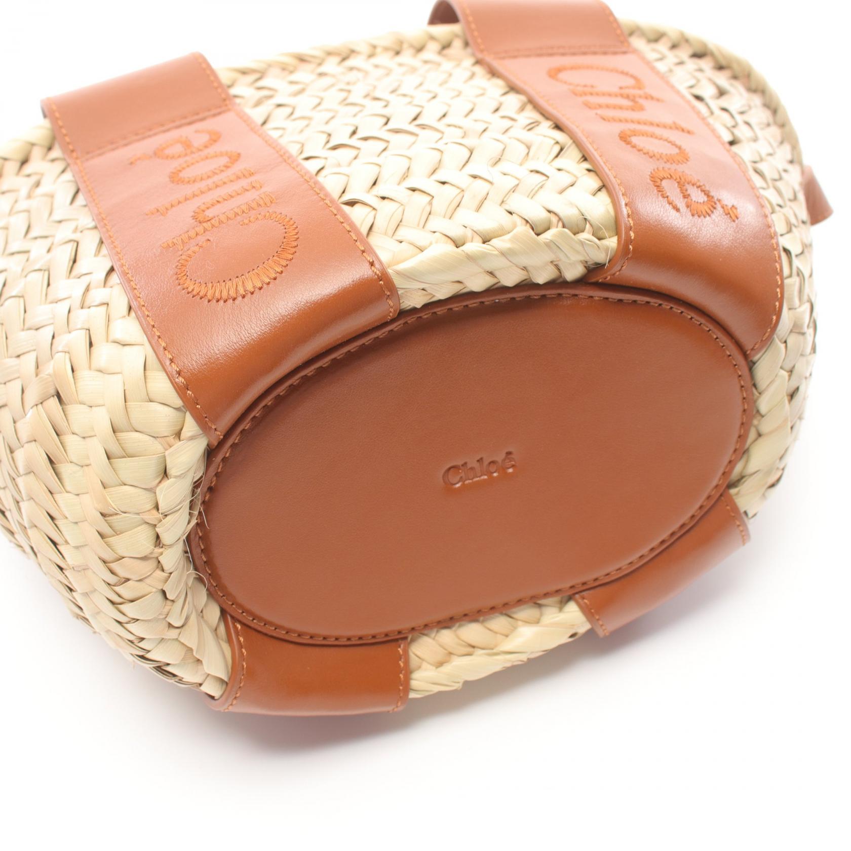 Chloe Sense Small Basket Leather Raffia Handbag