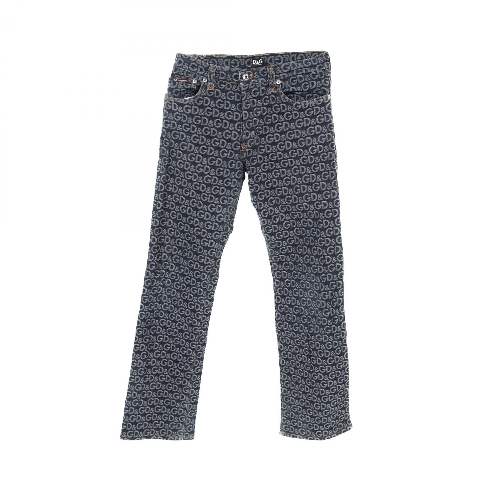 D&G Logo Pattern Denim Pants Cotton