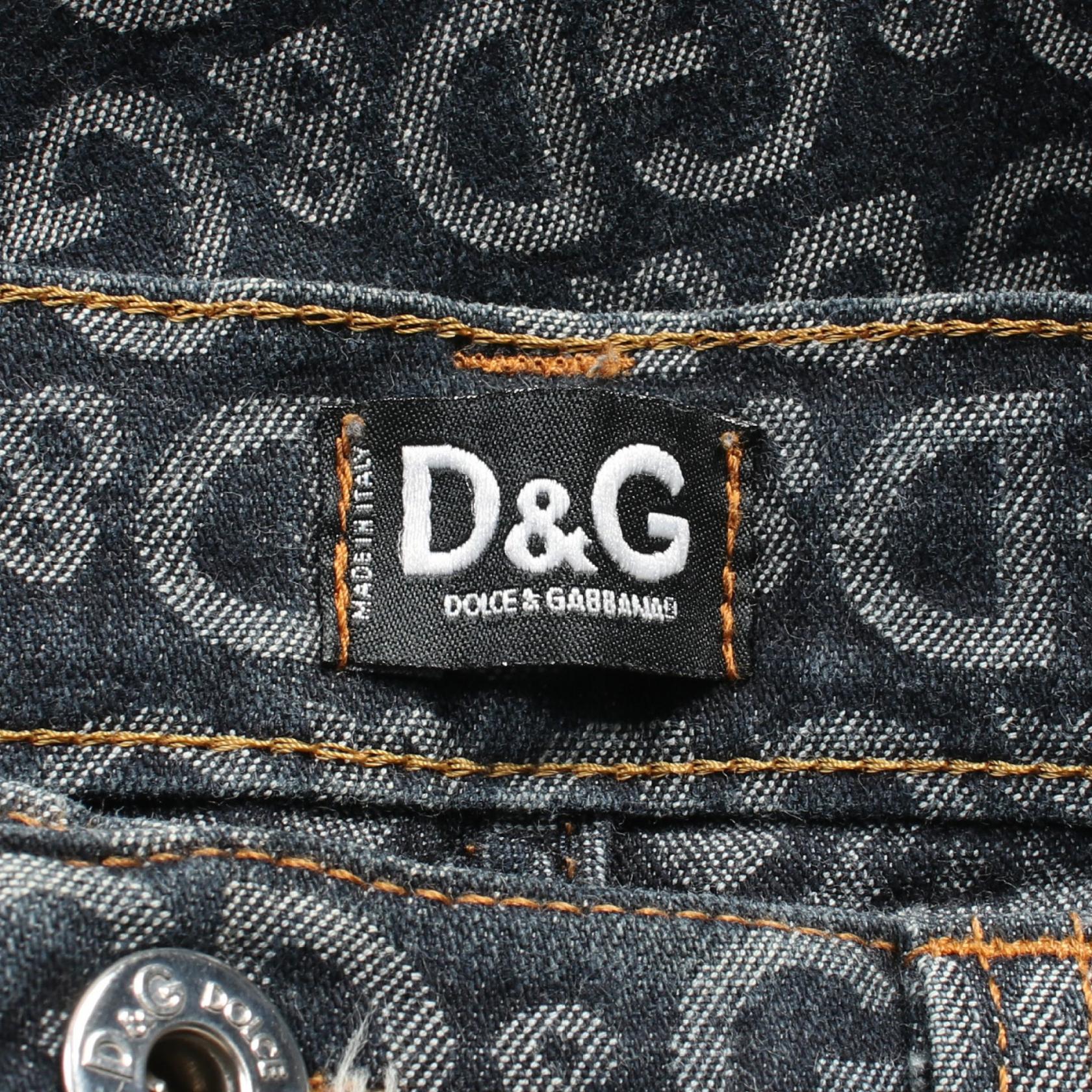 D&G Logo Pattern Denim Pants Cotton