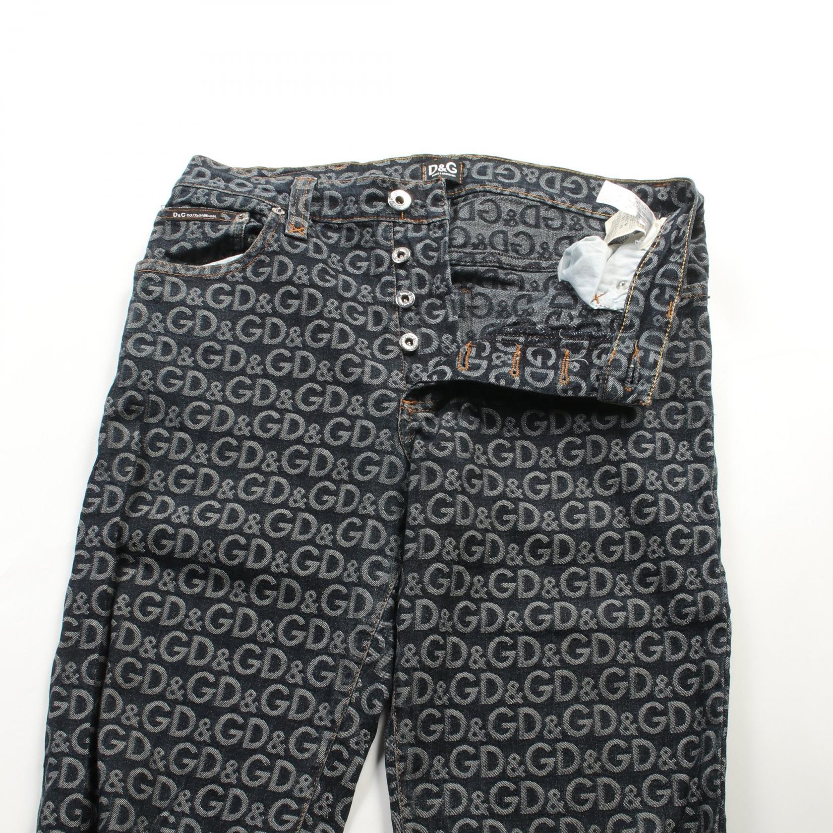 D&G Logo Pattern Denim Pants Cotton