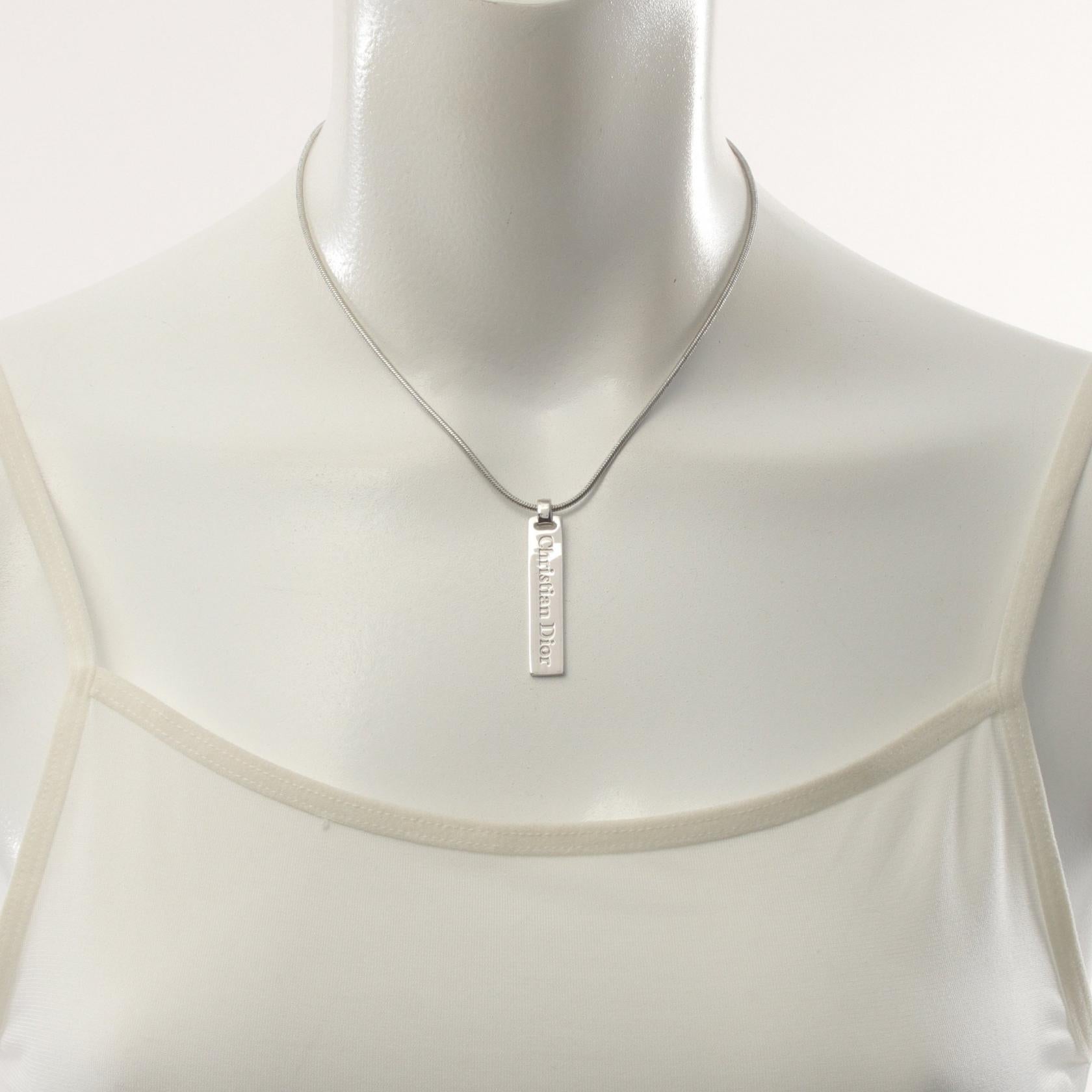 Christian Dior Logo Plate Necklace Stainless Steel