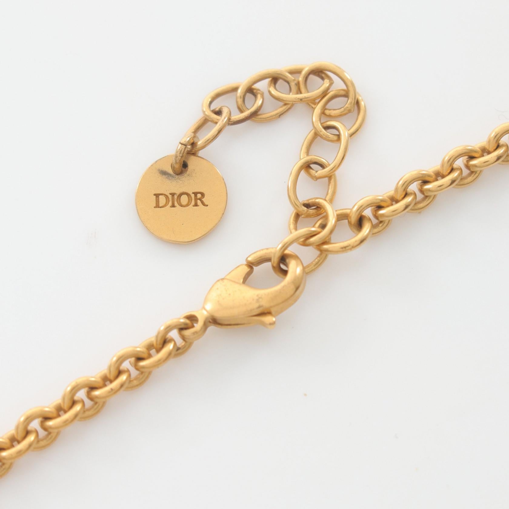 Dior CD NAVY Necklace Gold Plated Rhinestone