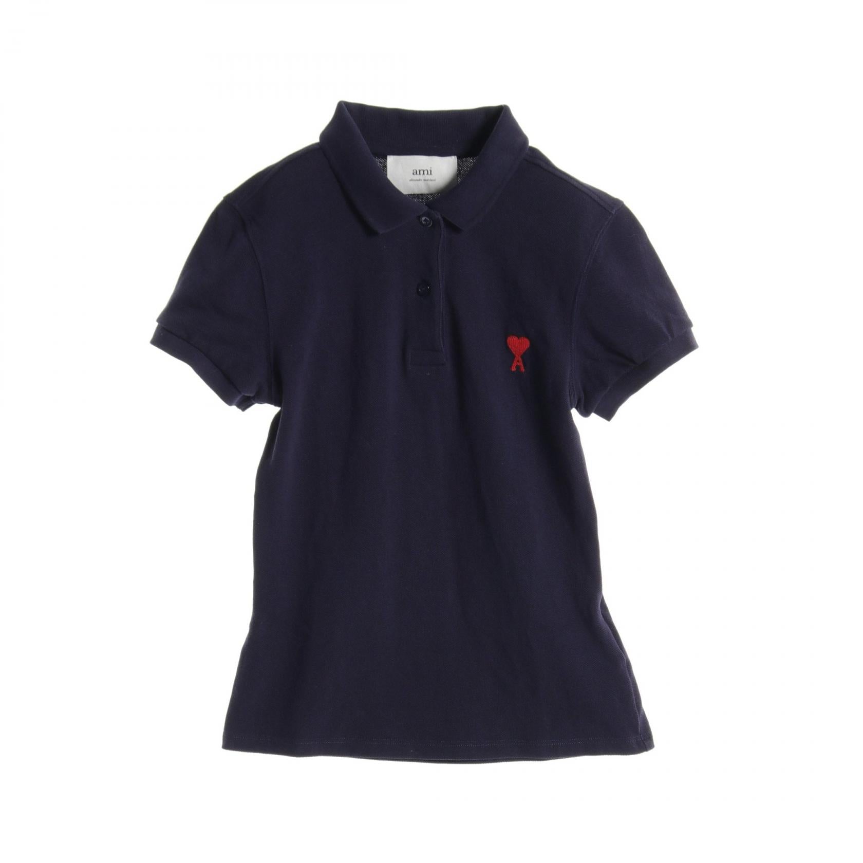 AMI Heart Logo Cotton Polo Shirt Navy